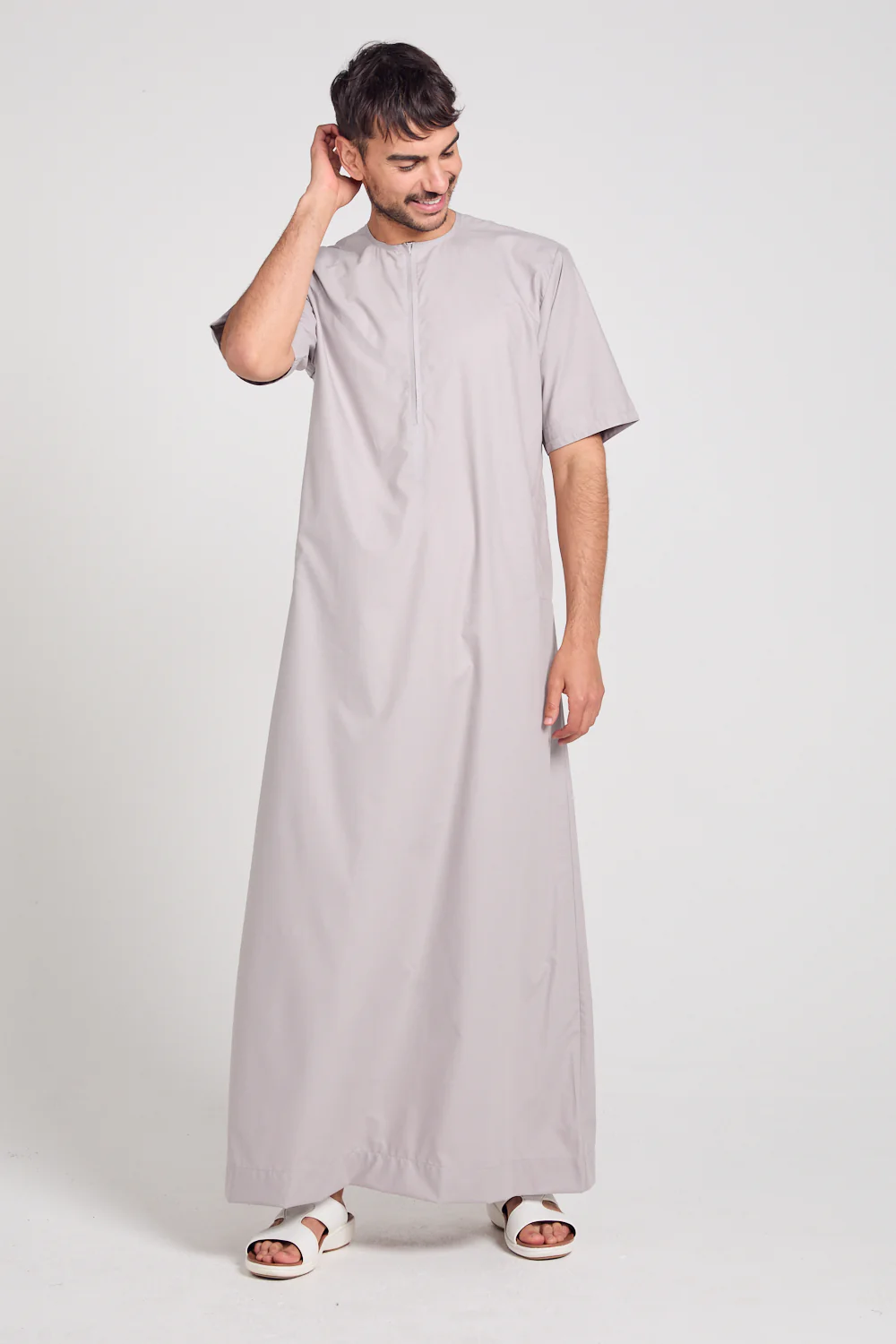 Premium Short Sleeve Emirati Thobe with Zip - Lilac Ash