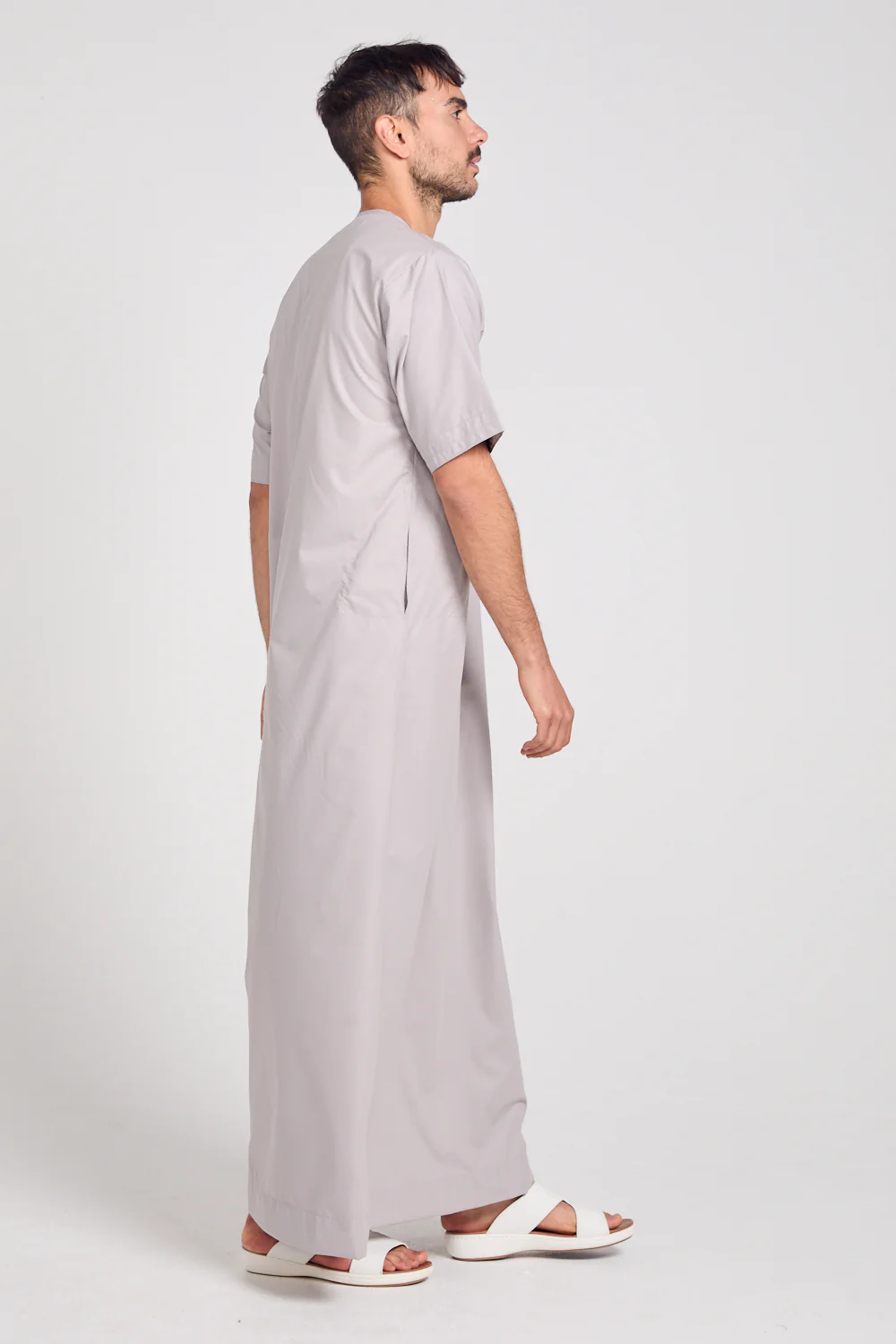 Premium Short Sleeve Emirati Thobe with Zip - Lilac Ash - Image 7