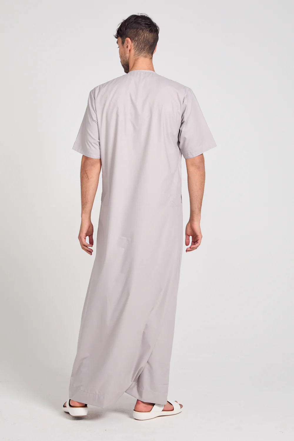 Premium Short Sleeve Emirati Thobe with Zip - Lilac Ash - Image 8