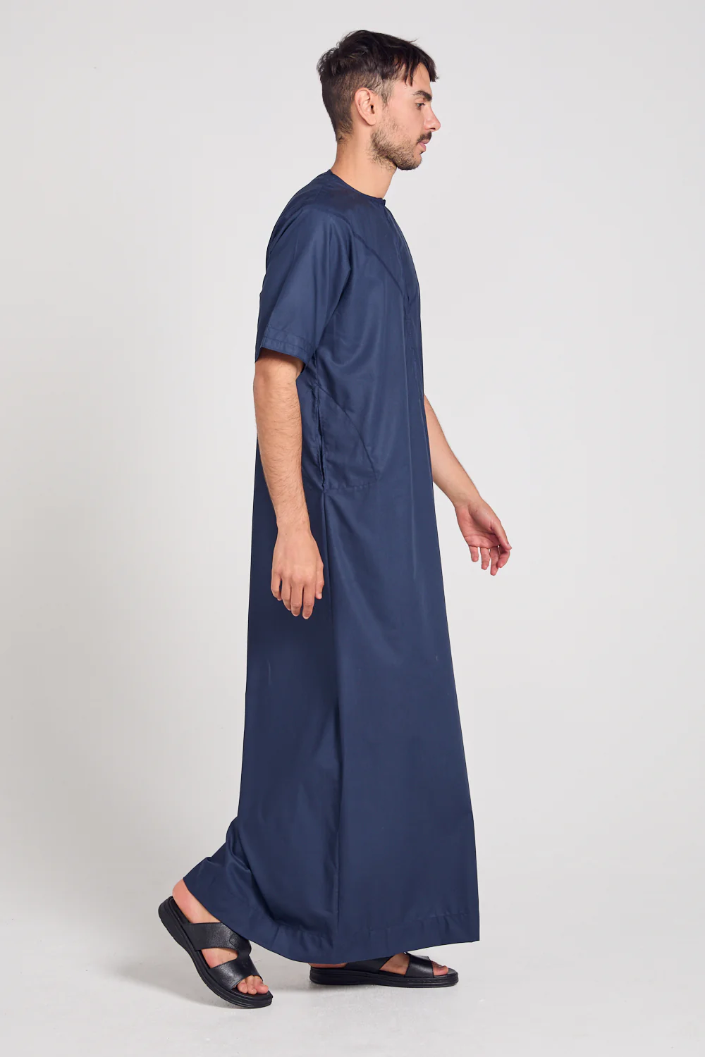 Premium Short Sleeve Emirati Thobe with Zip - Navy - Image 5