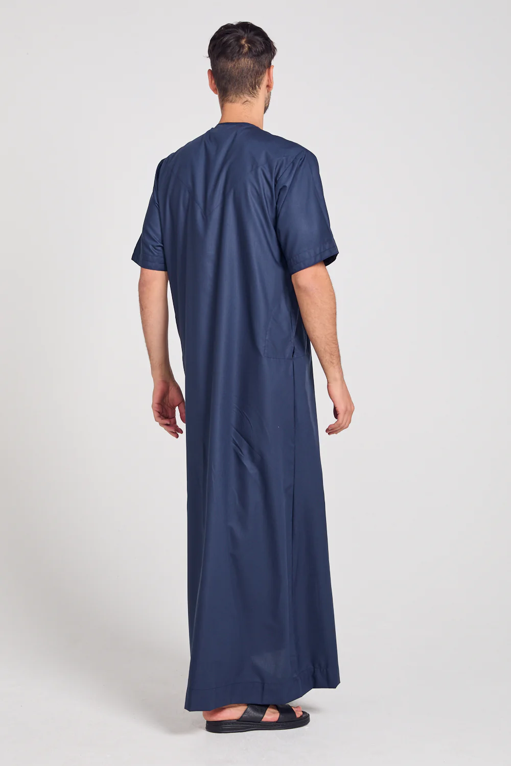 Premium Short Sleeve Emirati Thobe with Zip - Navy - Image 6