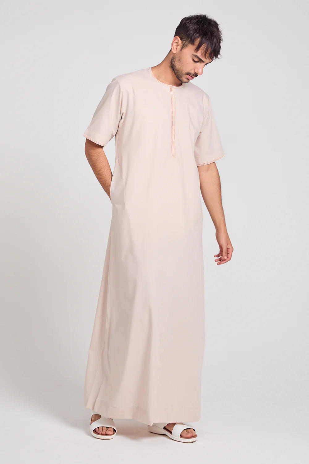 Premium Short Sleeve Omani Thobe - Coconut Macaroon