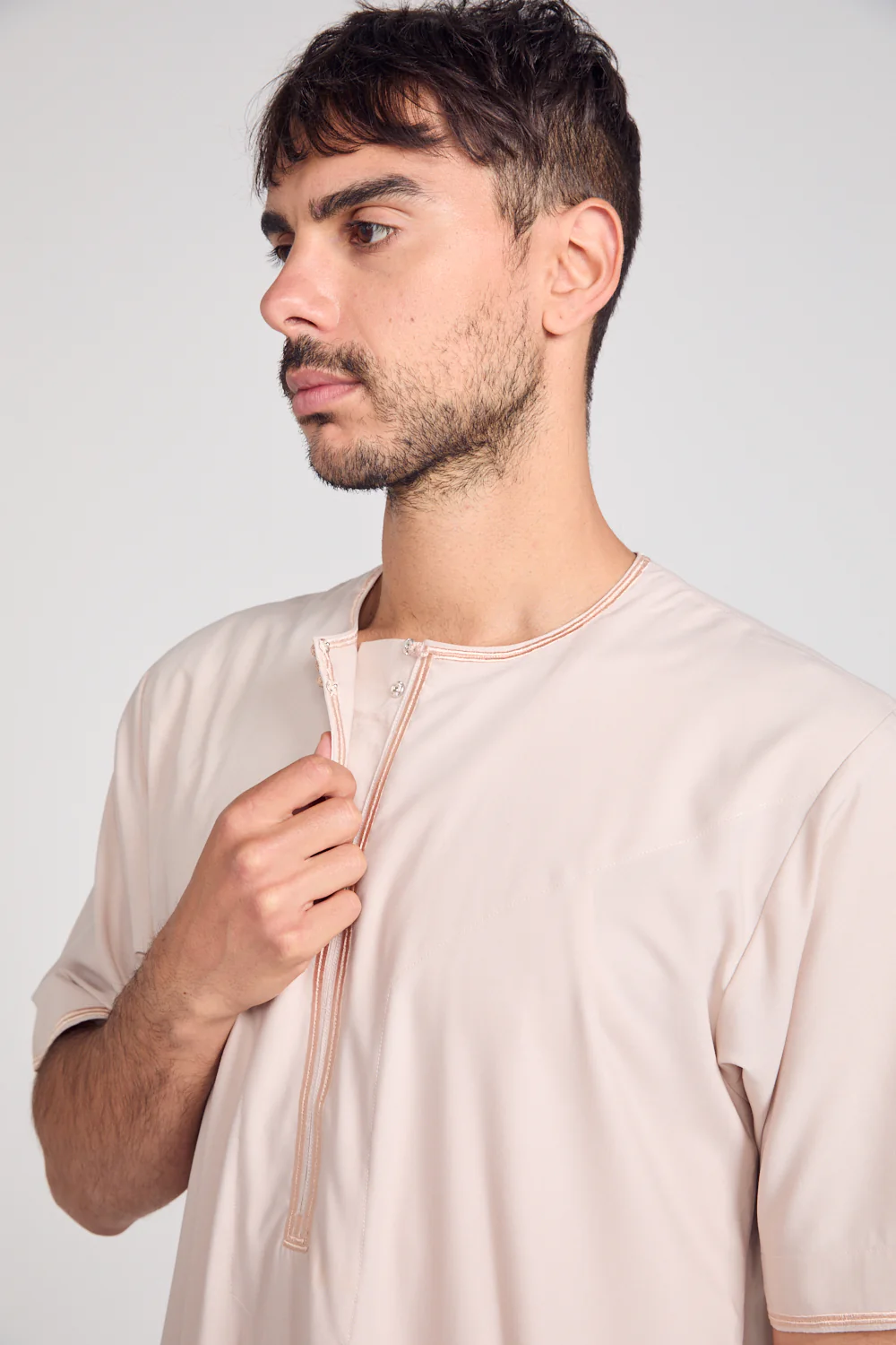 Premium Short Sleeve Omani Thobe - Coconut Macaroon - Image 10
