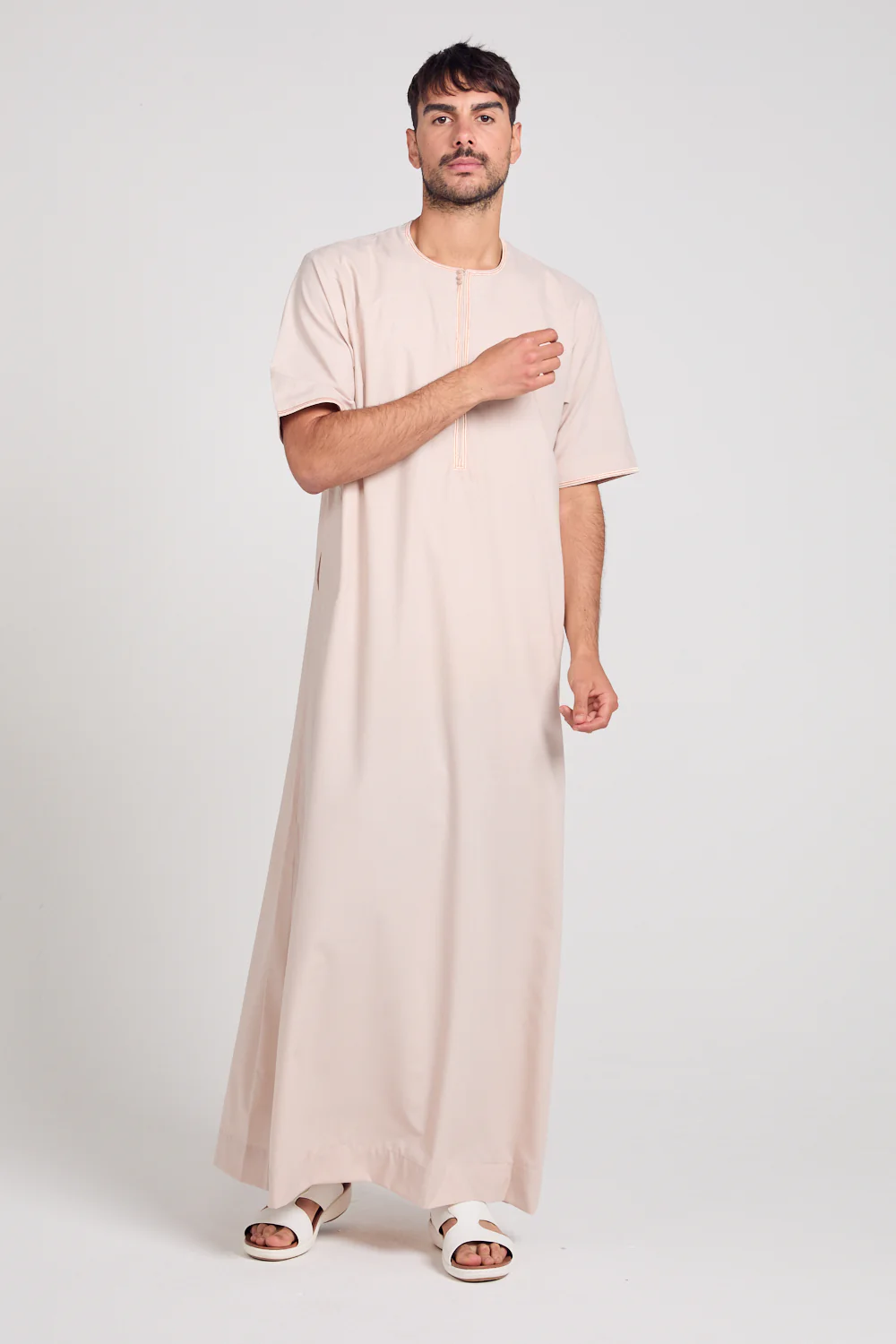 Premium Short Sleeve Omani Thobe - Coconut Macaroon - Image 3
