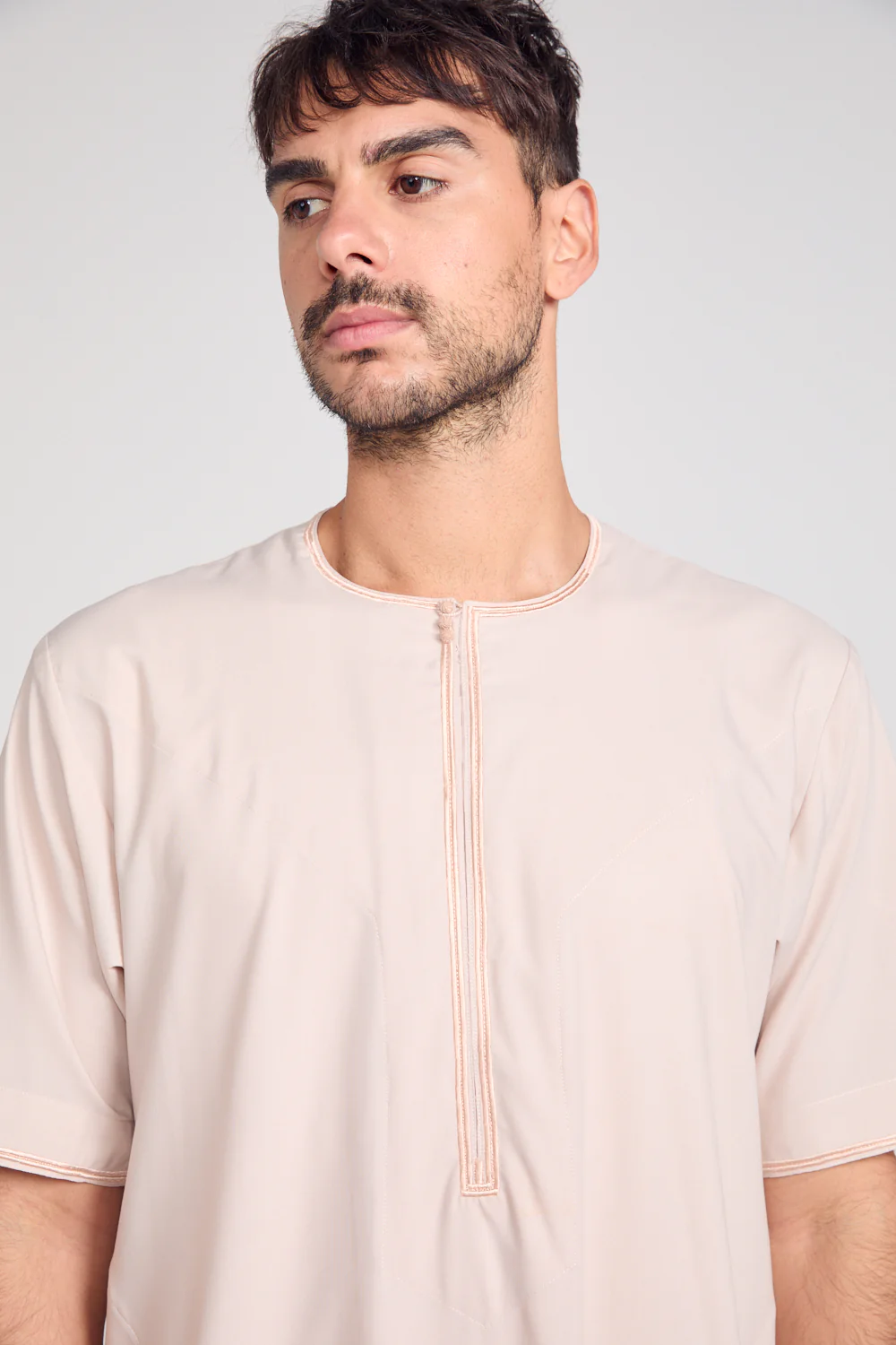 Premium Short Sleeve Omani Thobe - Coconut Macaroon - Image 4