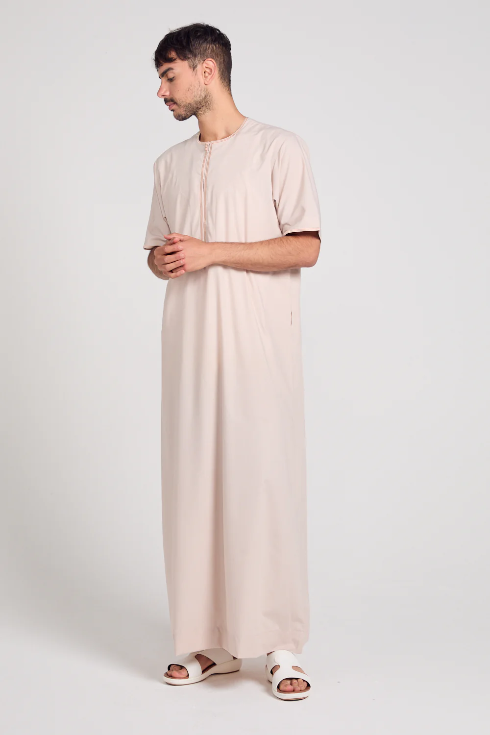 Premium Short Sleeve Omani Thobe - Coconut Macaroon - Image 6