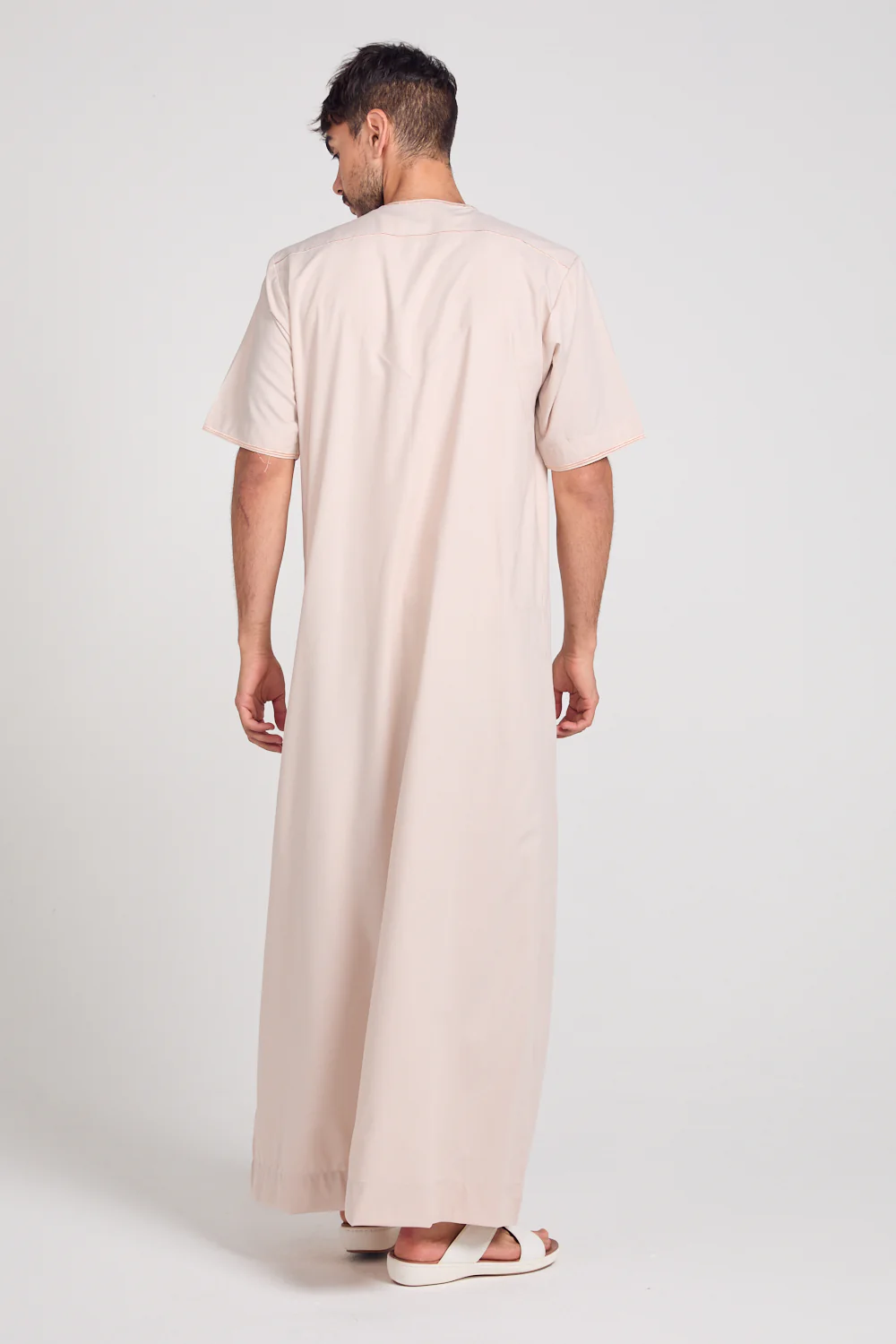 Premium Short Sleeve Omani Thobe - Coconut Macaroon - Image 8