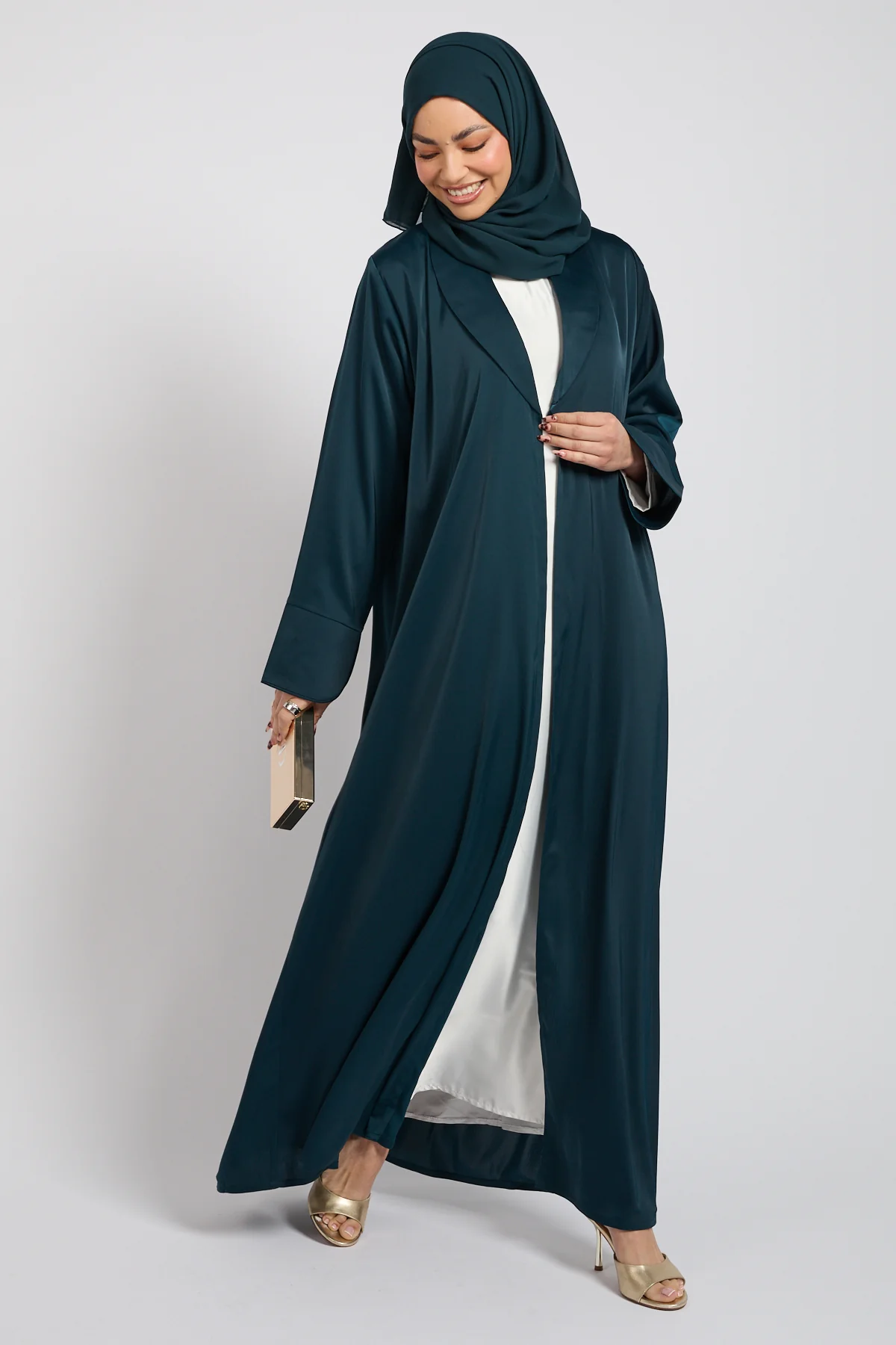 Premium Signature Blazer Open Abaya – Deep Teal