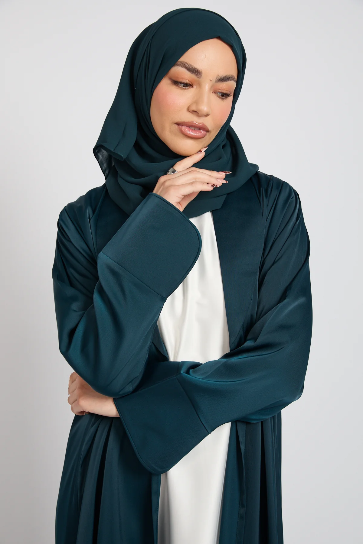 Premium Signature Blazer Open Abaya – Deep Teal - Image 2