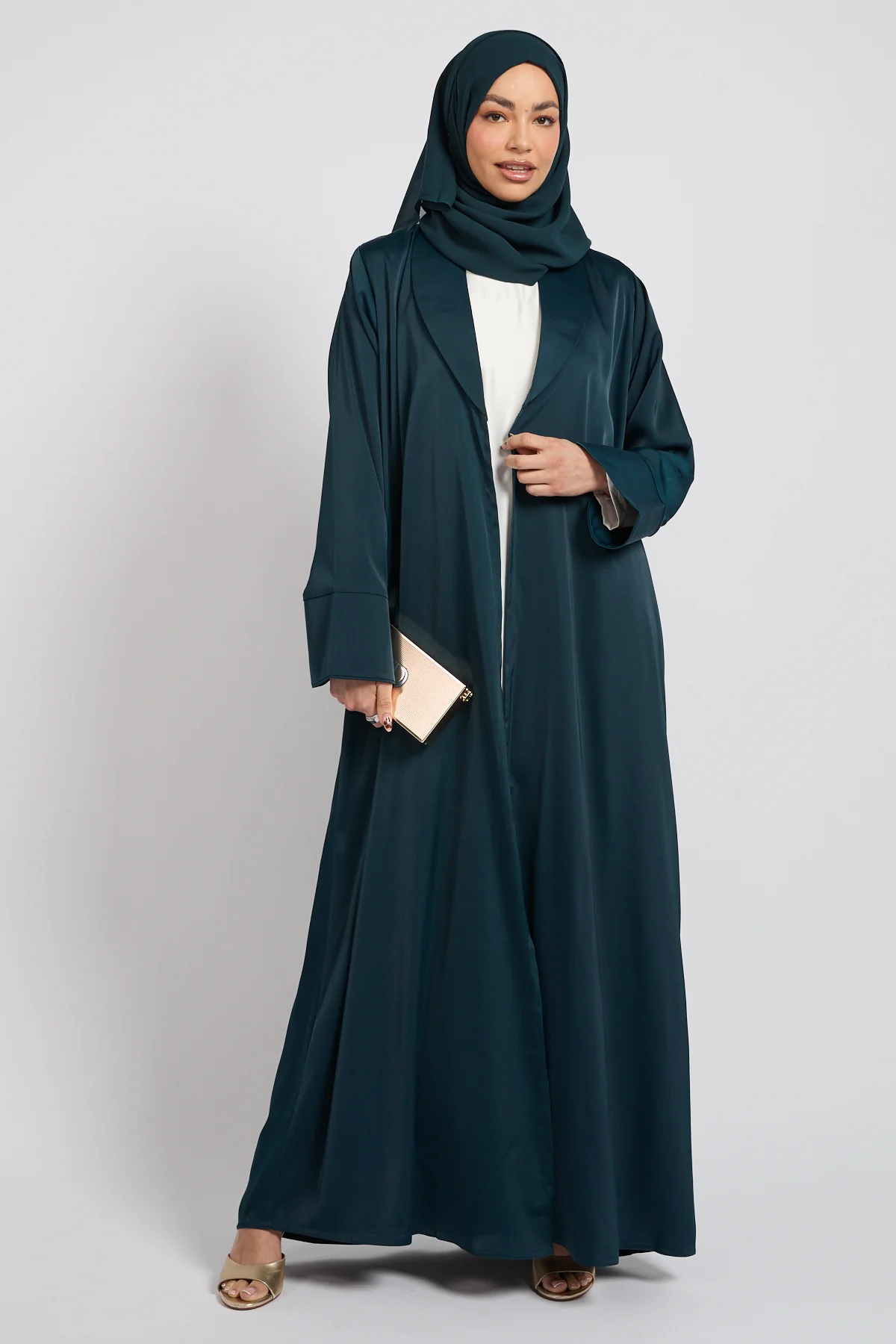 Premium Signature Blazer Open Abaya – Deep Teal - Image 3