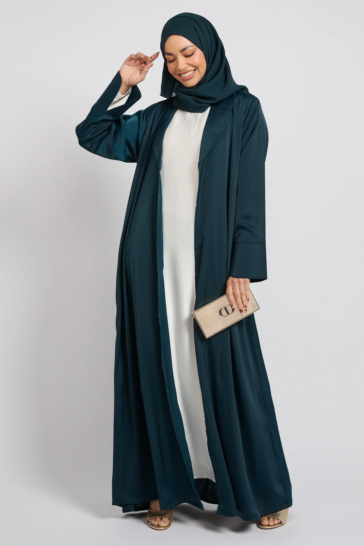 Premium Signature Blazer Open Abaya – Deep Teal - Image 4