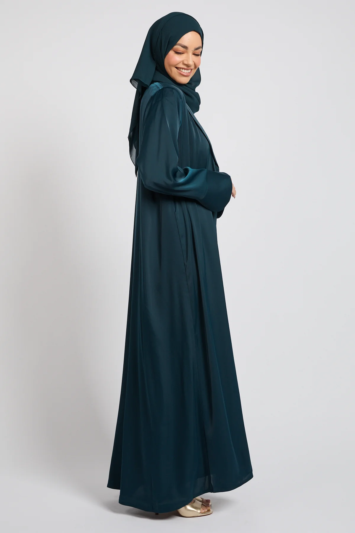 Premium Signature Blazer Open Abaya – Deep Teal - Image 5