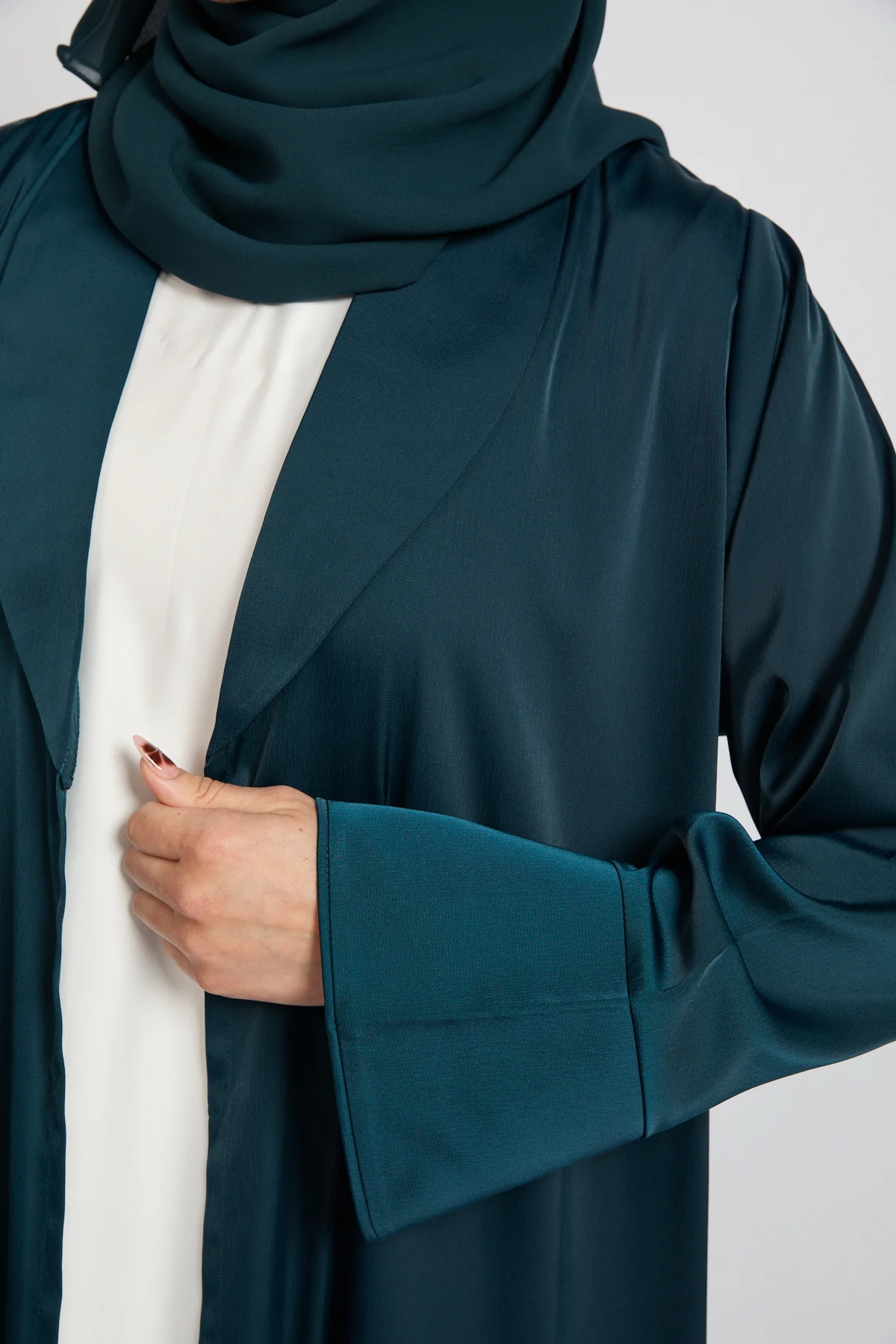 Premium Signature Blazer Open Abaya – Deep Teal - Image 6