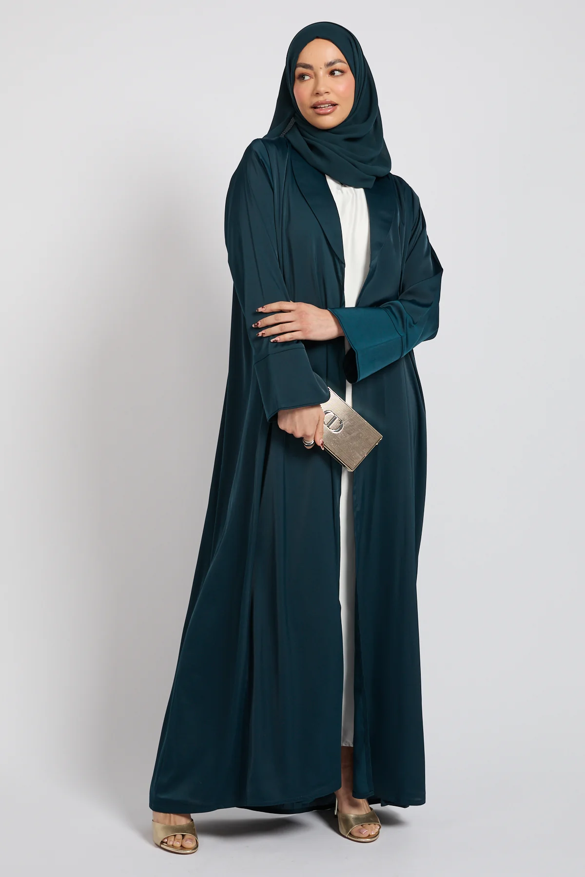 Premium Signature Blazer Open Abaya – Deep Teal - Image 7