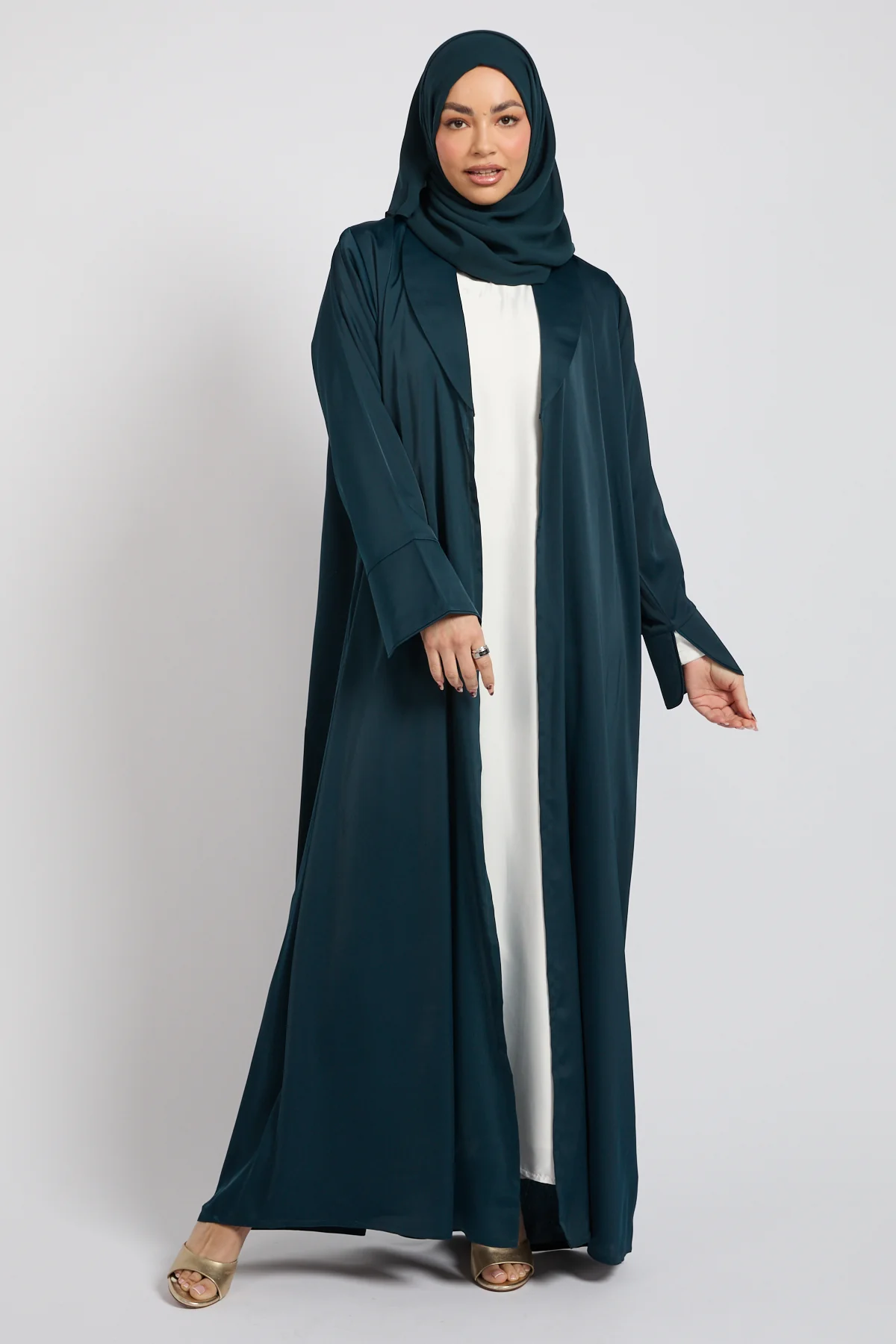 Premium Signature Blazer Open Abaya – Deep Teal - Image 8