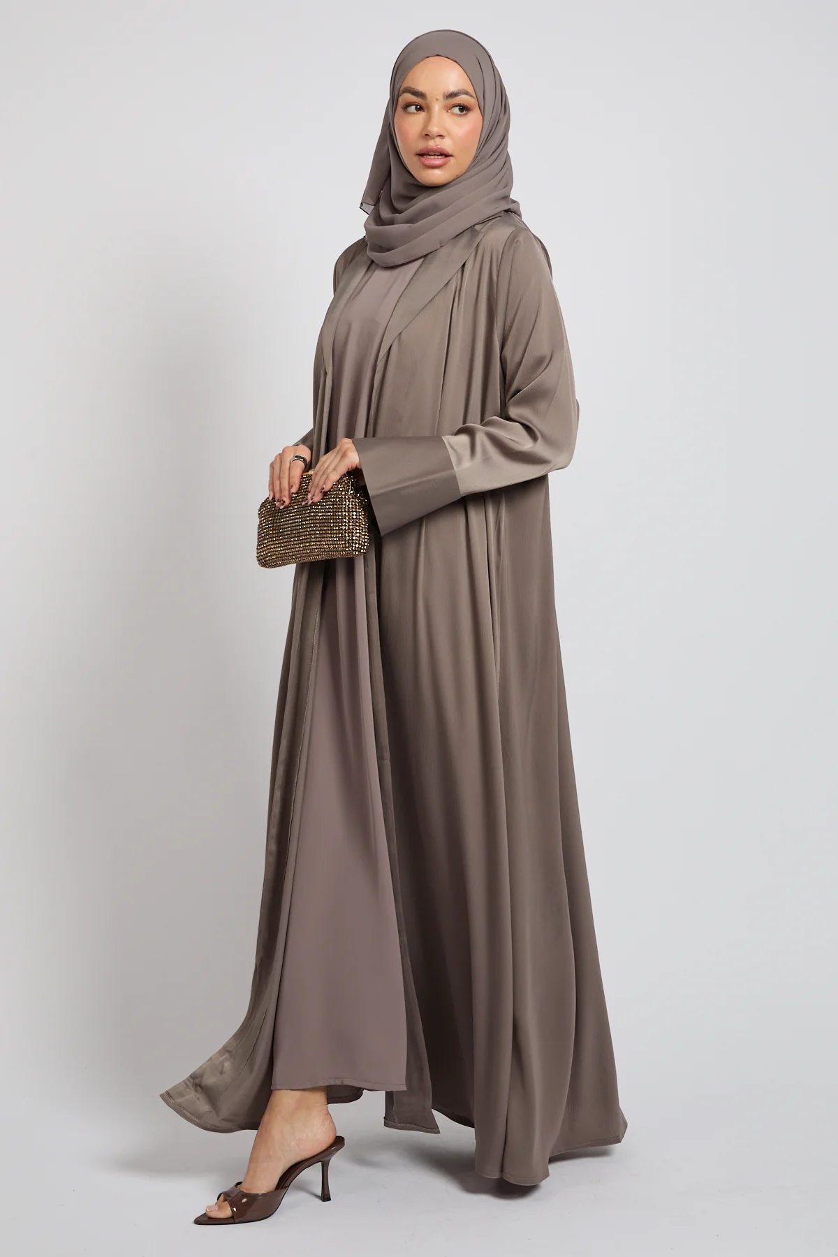 Premium Signature Blazer Open Abaya – Latte Taupe