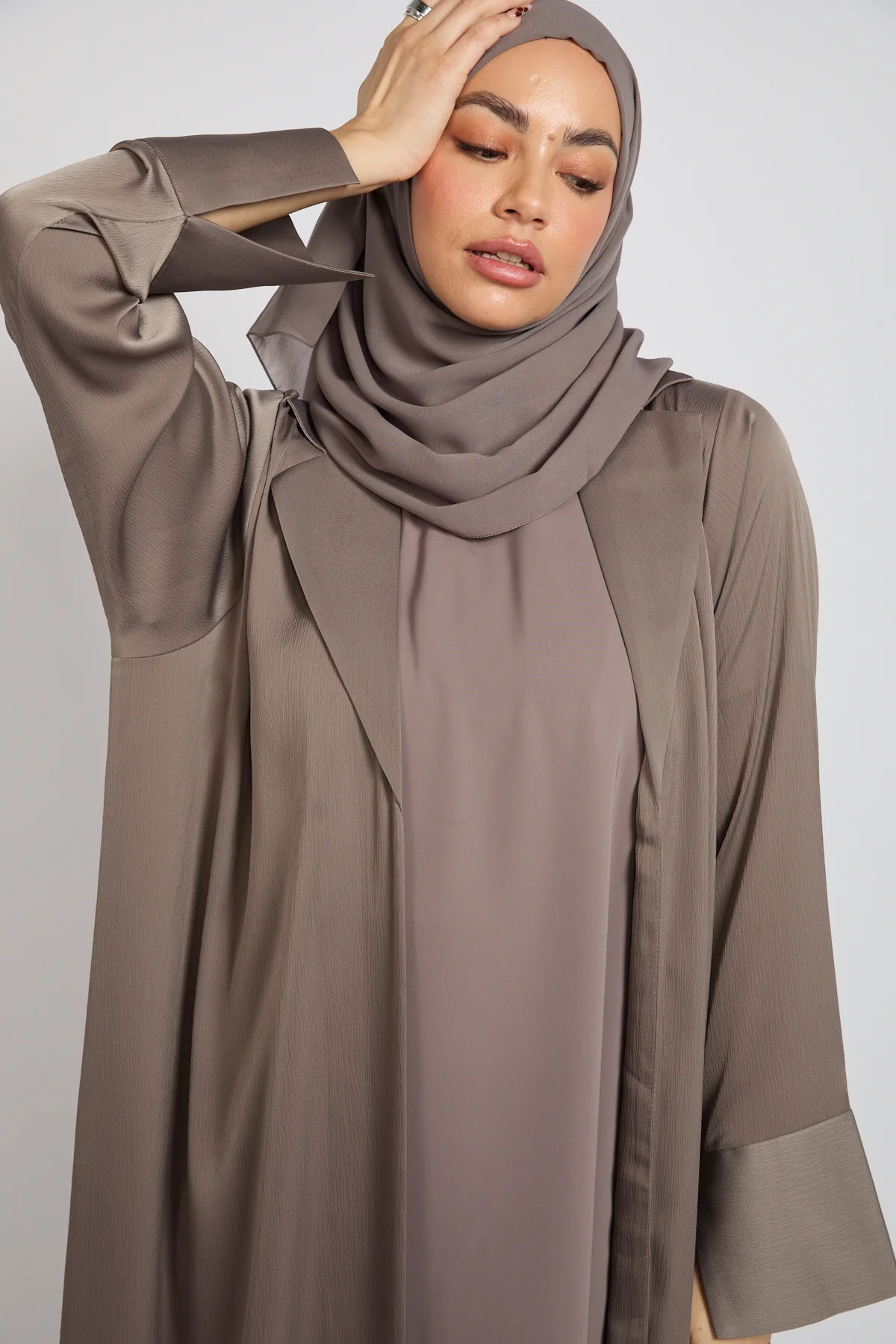 Premium Signature Blazer Open Abaya – Latte Taupe - Image 2