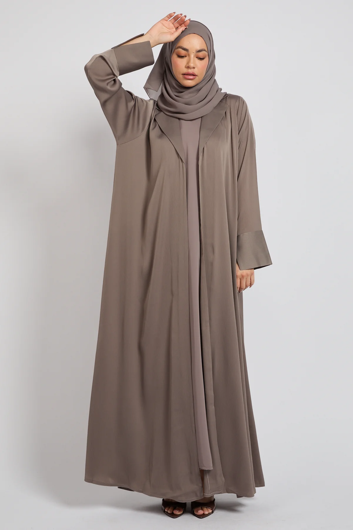 Premium Signature Blazer Open Abaya – Latte Taupe - Image 4