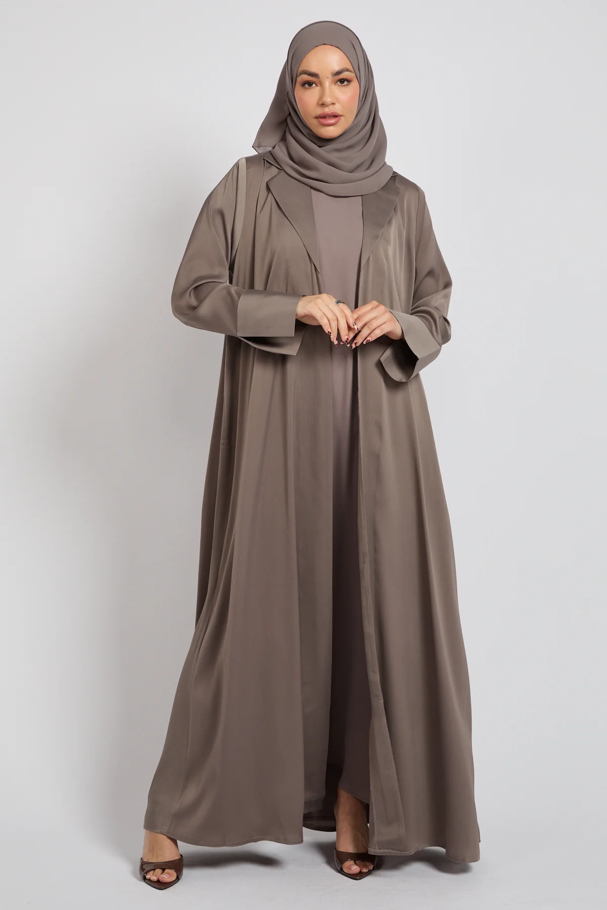 Premium Signature Blazer Open Abaya – Latte Taupe - Image 5