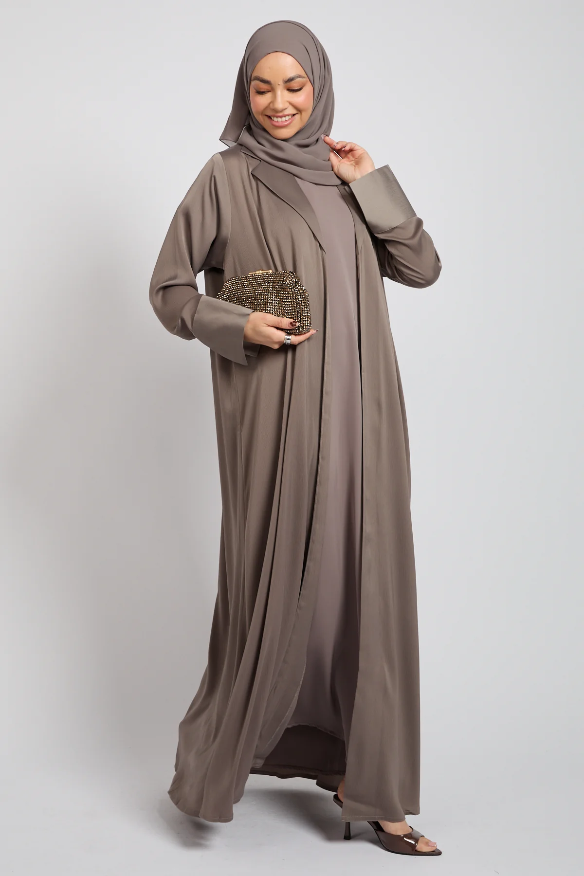 Premium Signature Blazer Open Abaya – Latte Taupe - Image 8