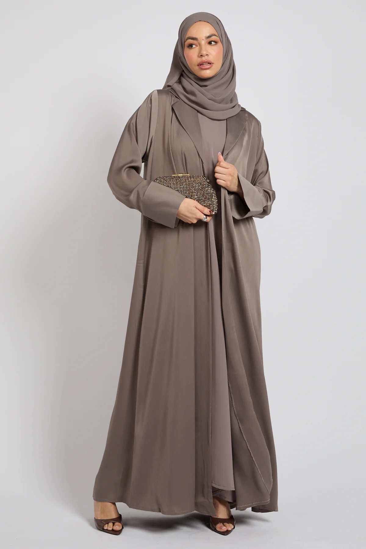 Premium Signature Blazer Open Abaya – Latte Taupe - Image 9