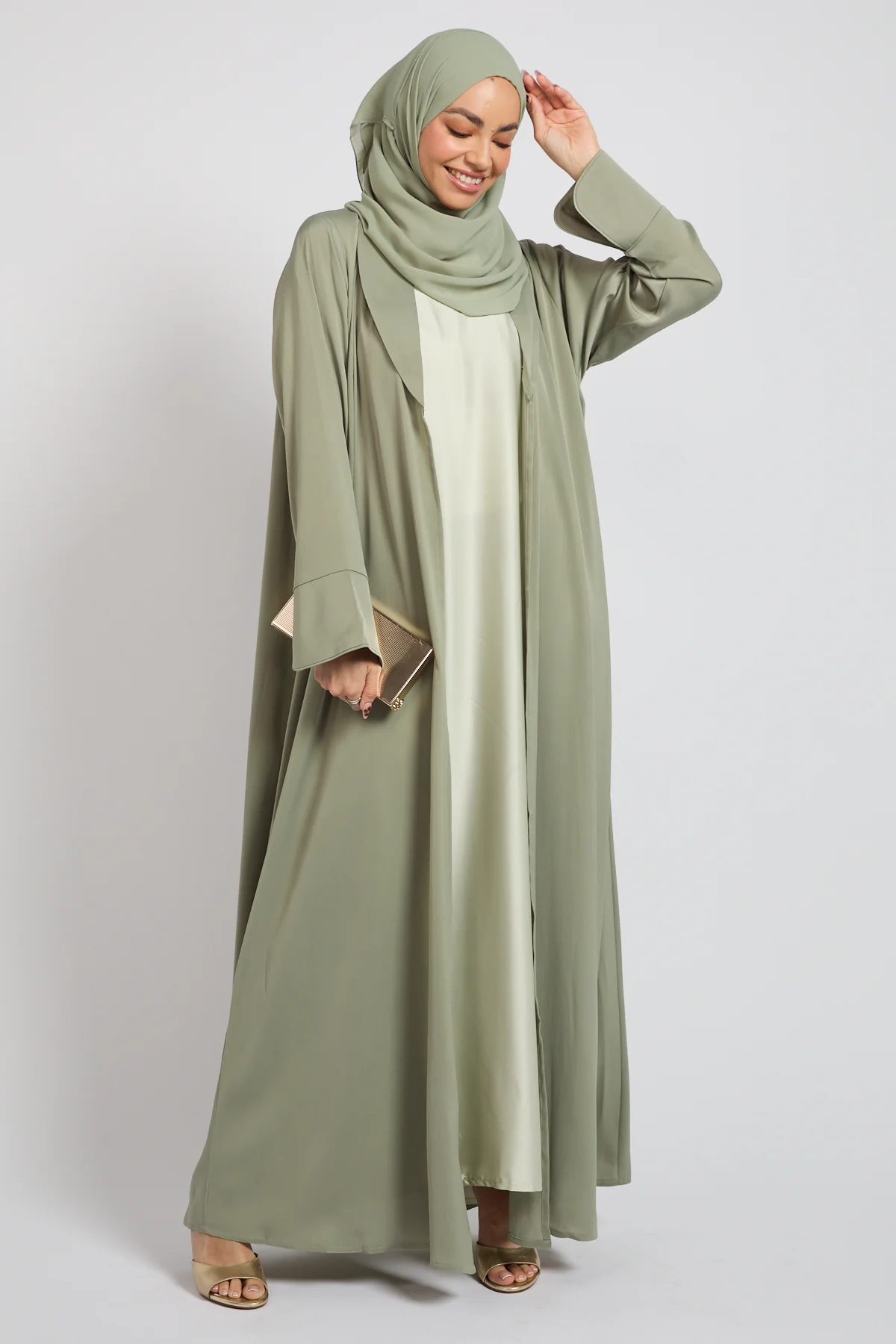 Premium Signature Blazer Open Abaya – Sage Mist