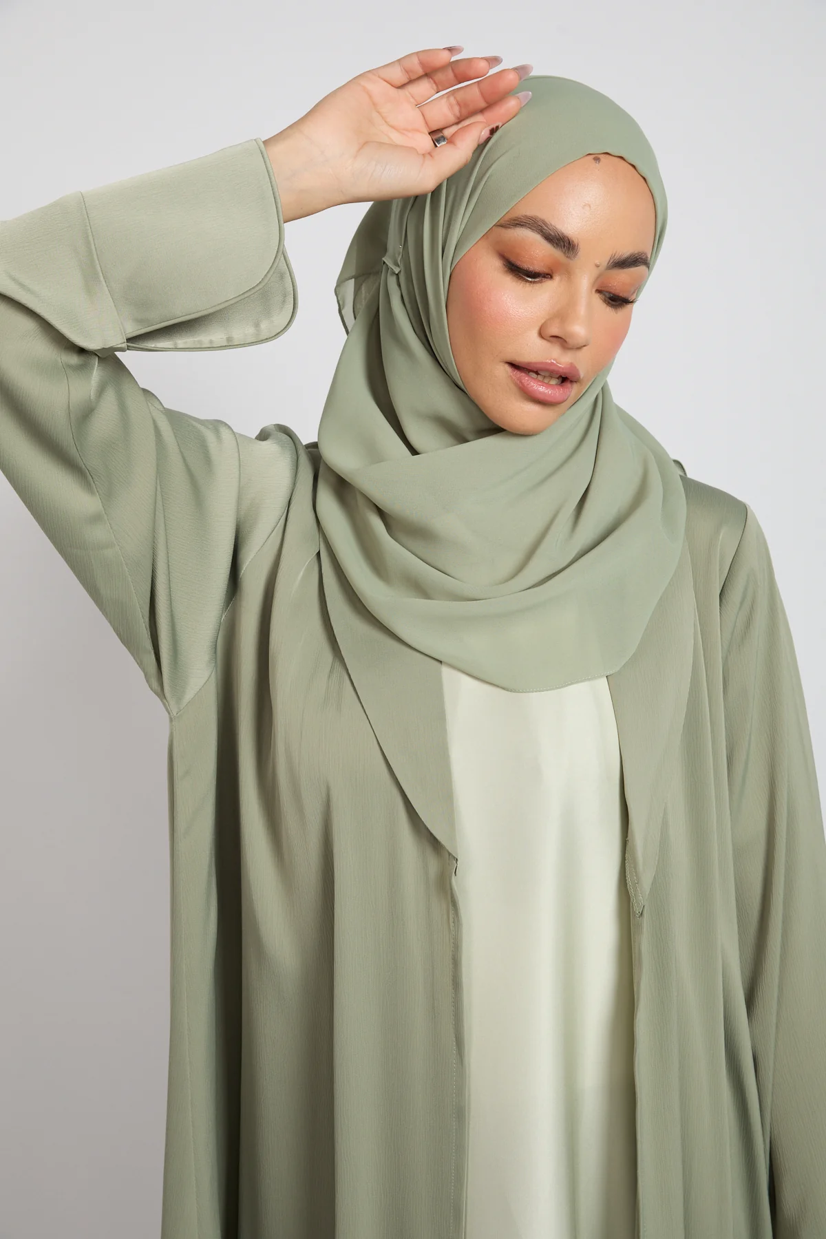Premium Signature Blazer Open Abaya – Sage Mist - Image 2