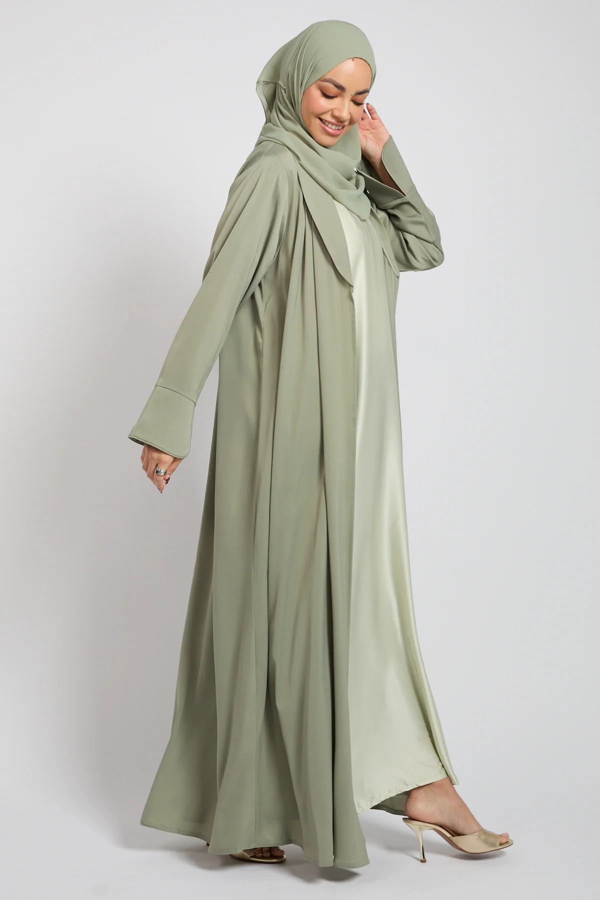 Premium Signature Blazer Open Abaya – Sage Mist - Image 3