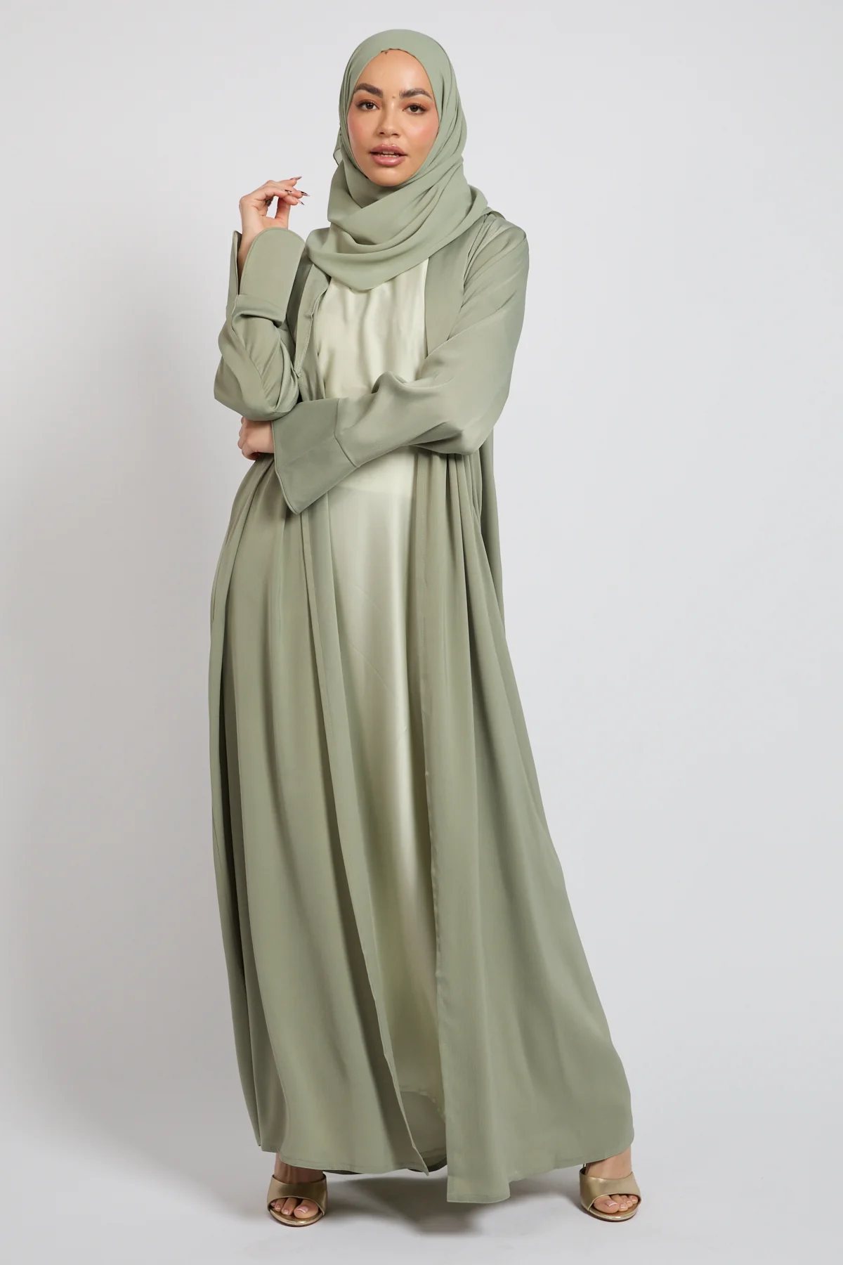 Premium Signature Blazer Open Abaya – Sage Mist - Image 4