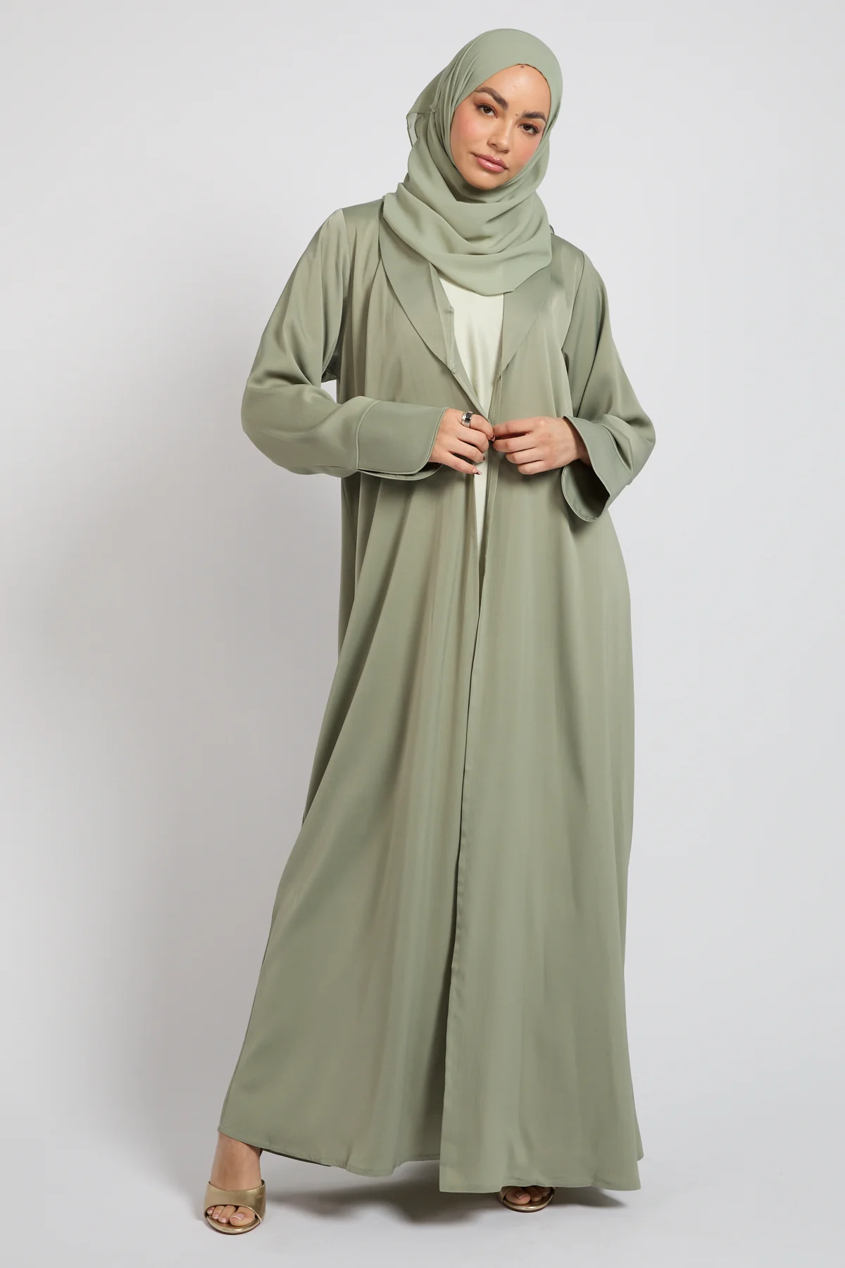 Premium Signature Blazer Open Abaya – Sage Mist - Image 5