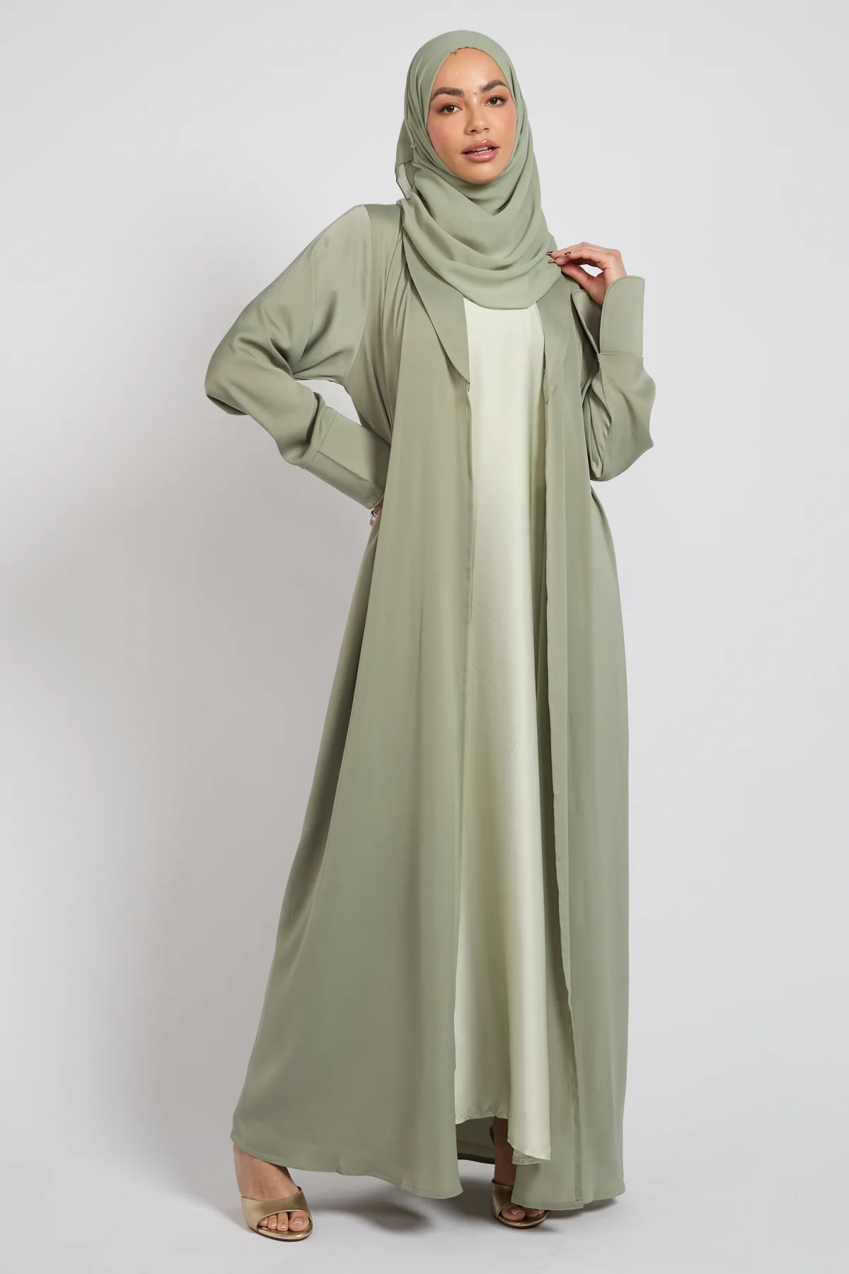 Premium Signature Blazer Open Abaya – Sage Mist - Image 6