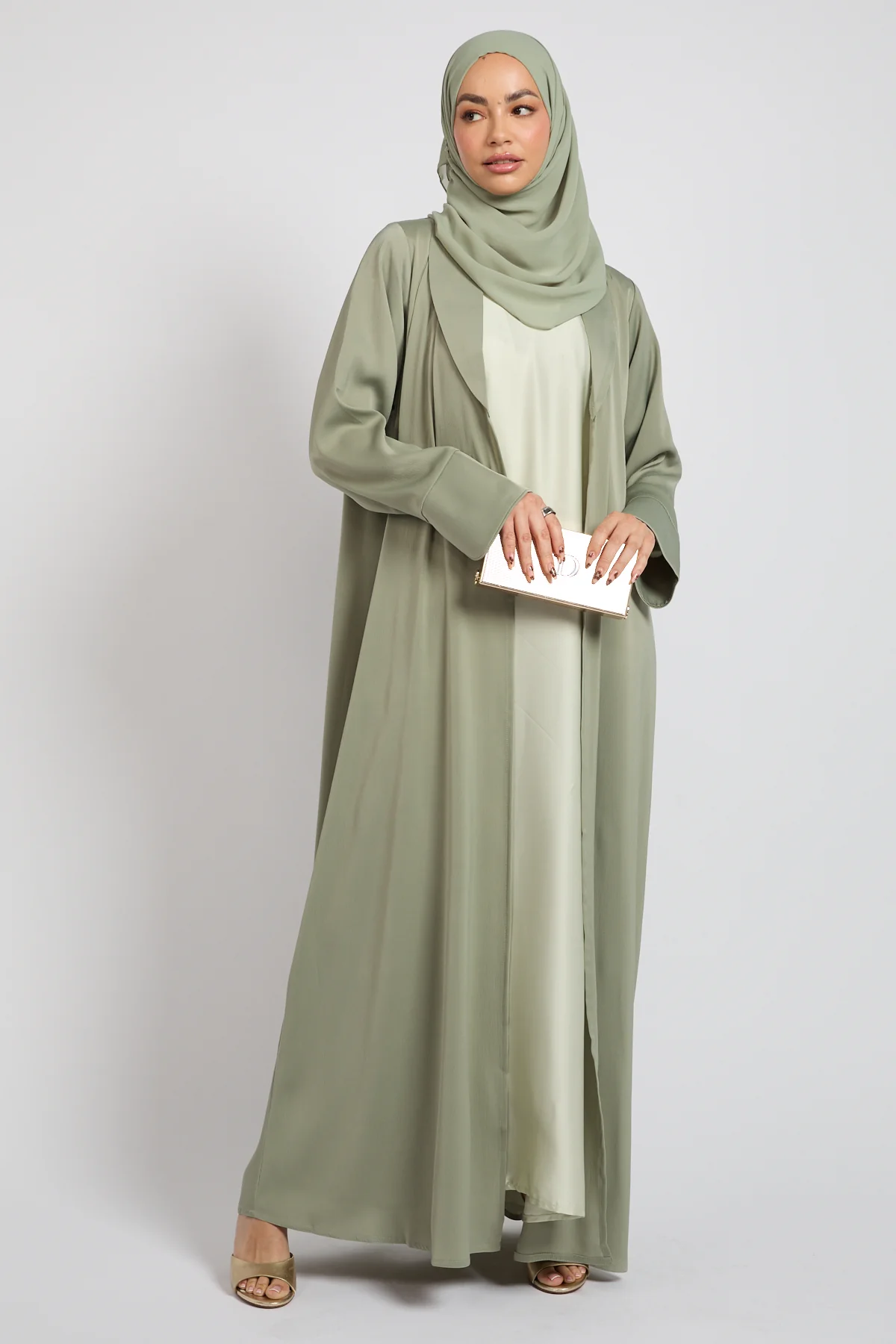 Premium Signature Blazer Open Abaya – Sage Mist - Image 7