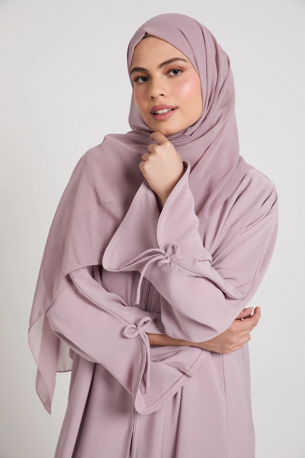 Premium Signature Bow Cuff Open Abaya - Rosaline - Image 2