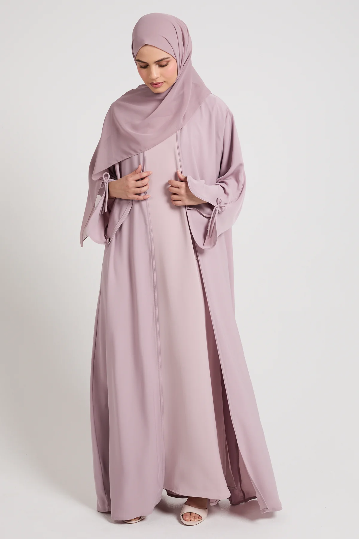 Premium Signature Bow Cuff Open Abaya - Rosaline - Image 5