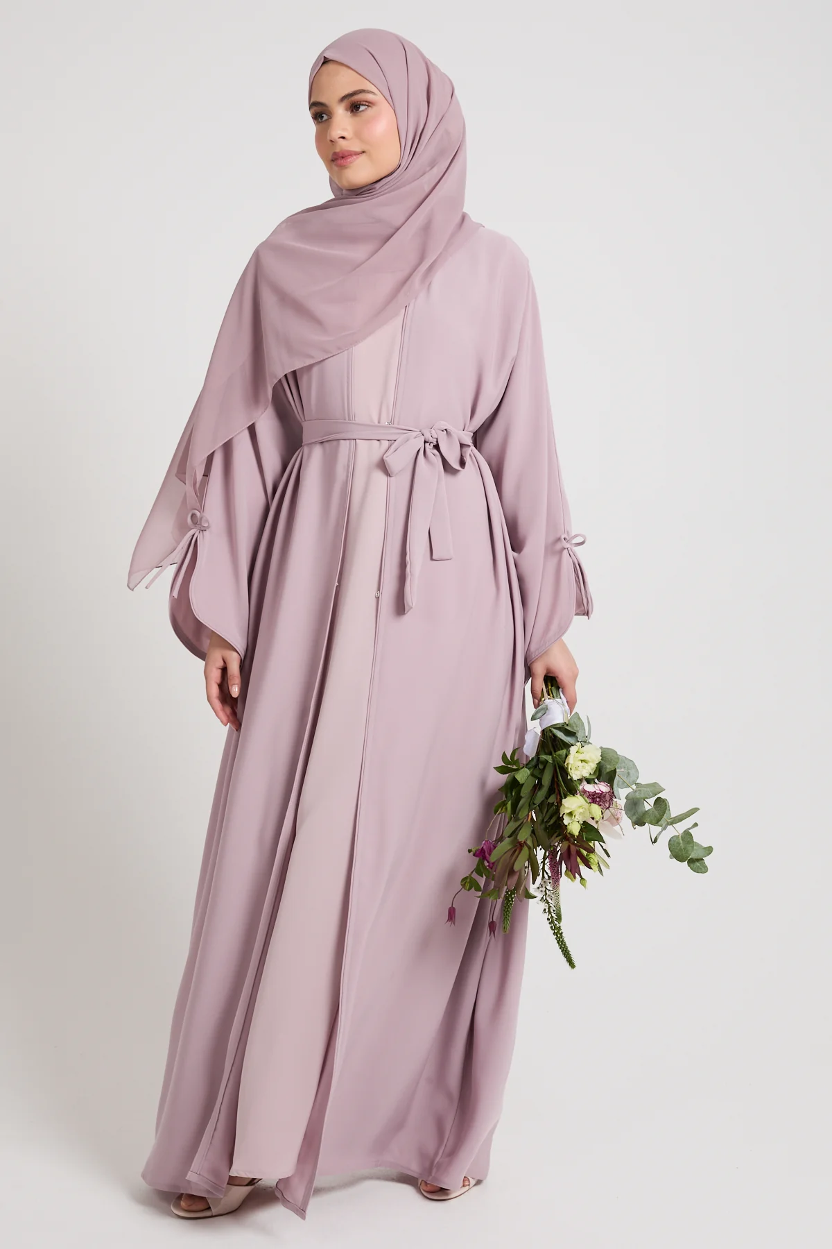 Premium Signature Bow Cuff Open Abaya - Rosaline - Image 7