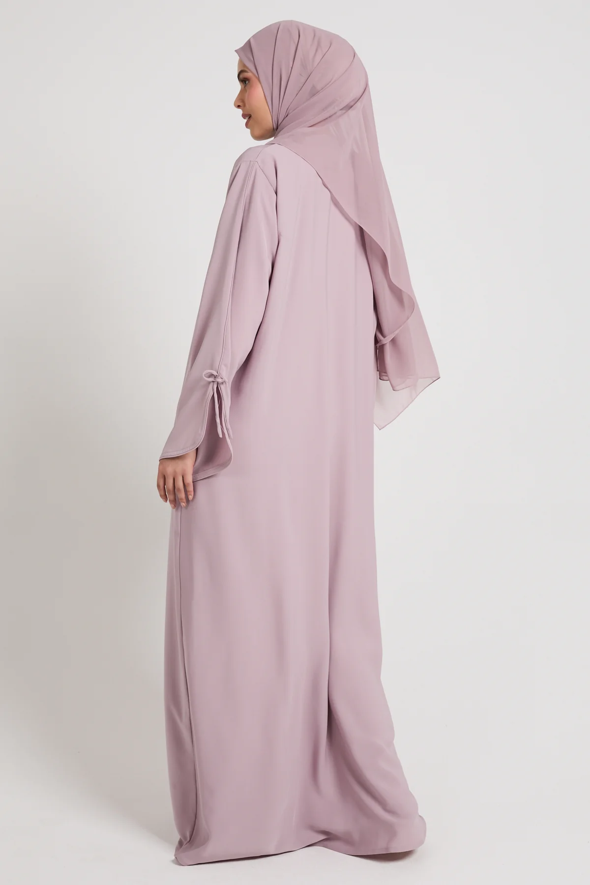 Premium Signature Bow Cuff Open Abaya - Rosaline - Image 8