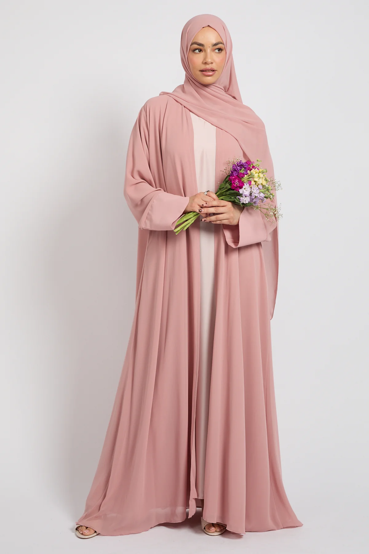 Premium Signature Cuff Chiffon Open Abaya - Blush