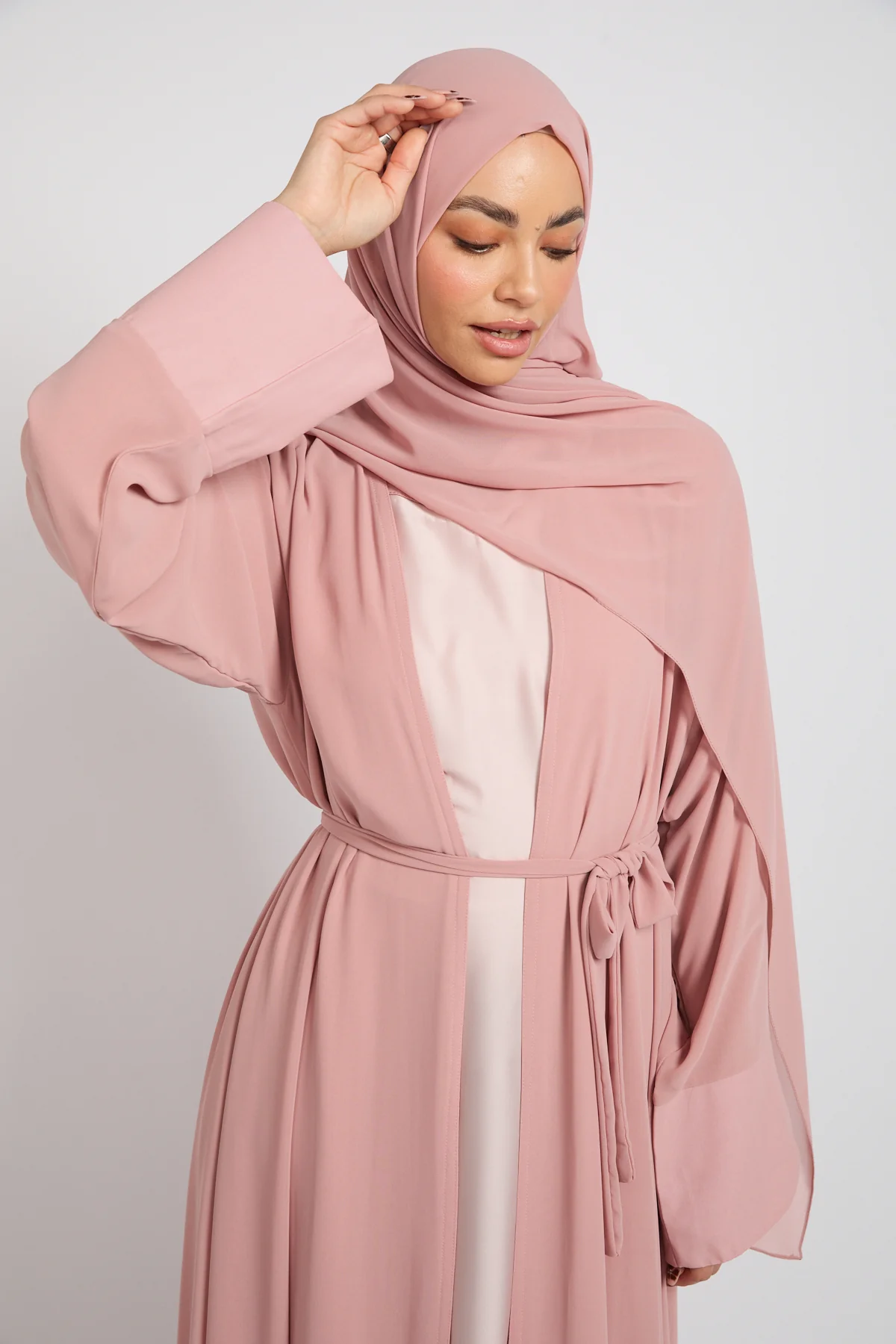 Premium Signature Cuff Chiffon Open Abaya - Blush - Image 2