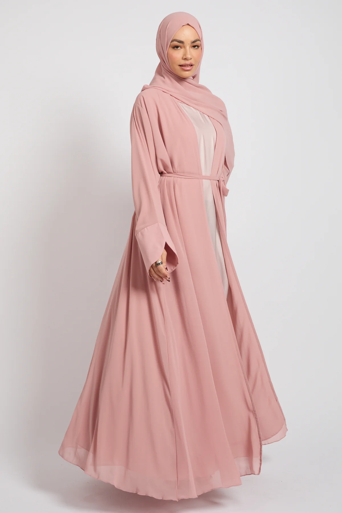 Premium Signature Cuff Chiffon Open Abaya - Blush - Image 3