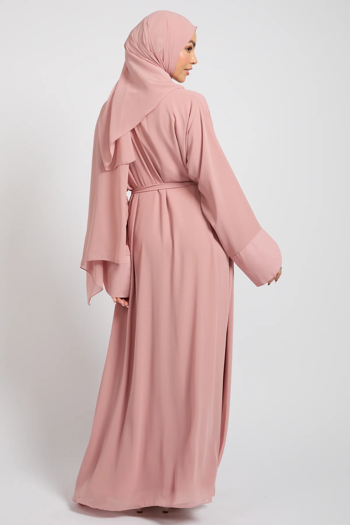 Premium Signature Cuff Chiffon Open Abaya - Blush - Image 5