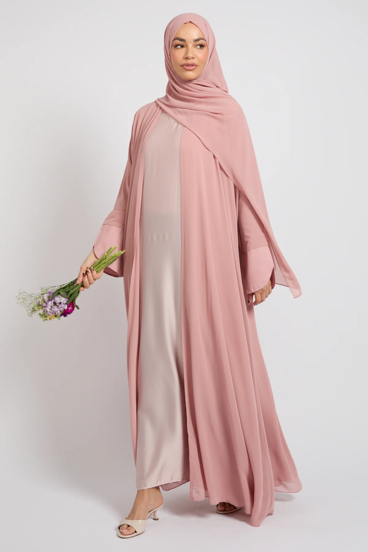 Premium Signature Cuff Chiffon Open Abaya - Blush - Image 8