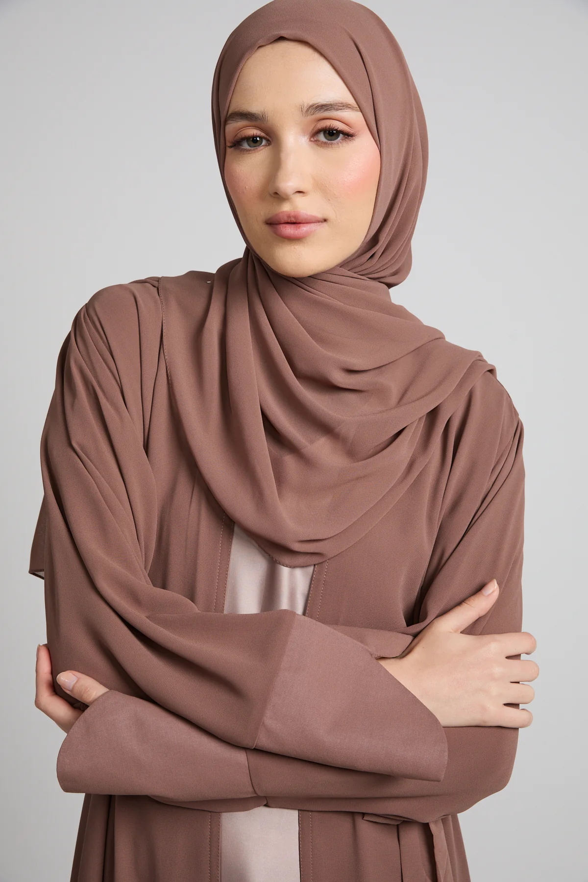Premium Signature Cuff Chiffon Open Abaya - Mocha Taupe - Image 2