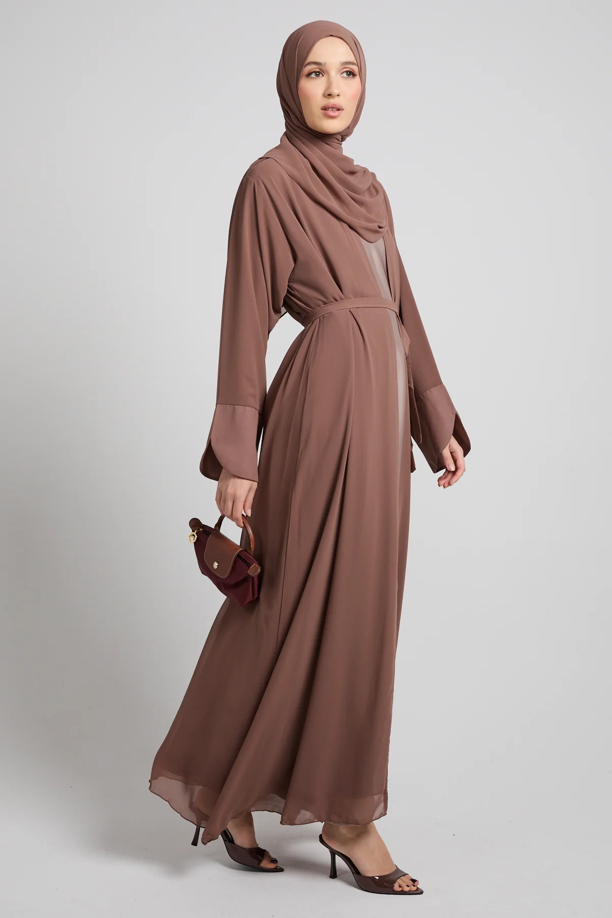 Premium Signature Cuff Chiffon Open Abaya - Mocha Taupe - Image 6