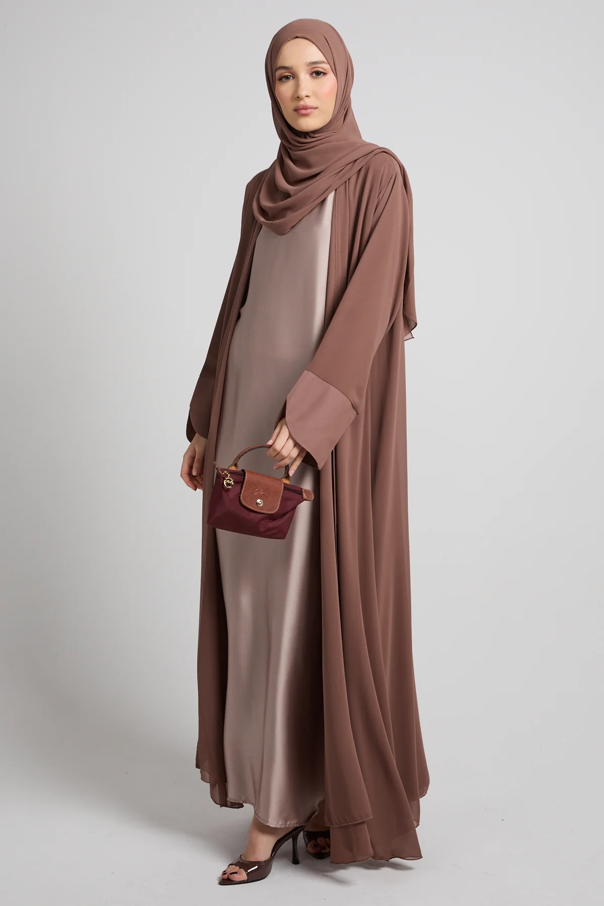 Premium Signature Cuff Chiffon Open Abaya - Mocha Taupe - Image 8