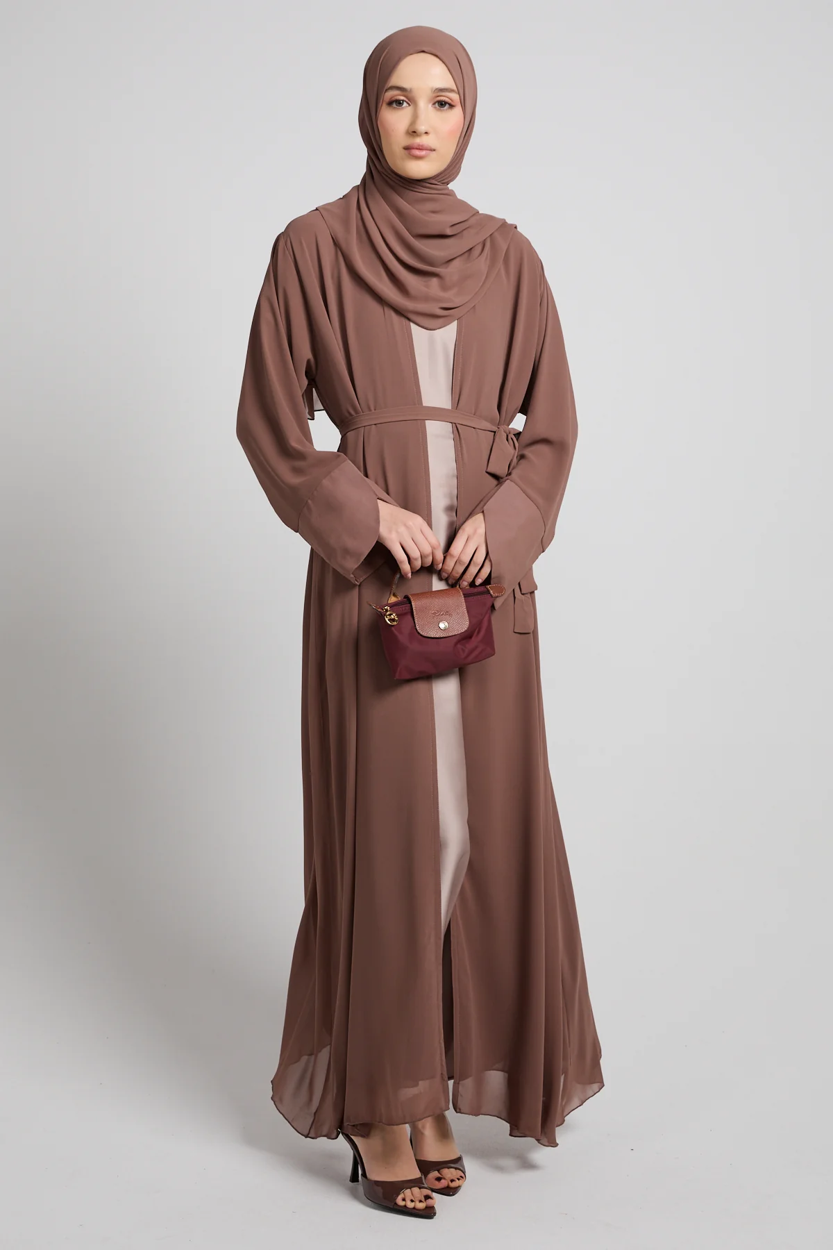 Premium Signature Cuff Chiffon Open Abaya - Mocha Taupe - Image 9