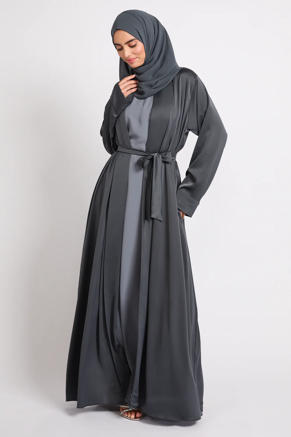 Premium Signature Open Abaya – Ash Noir - Image 4