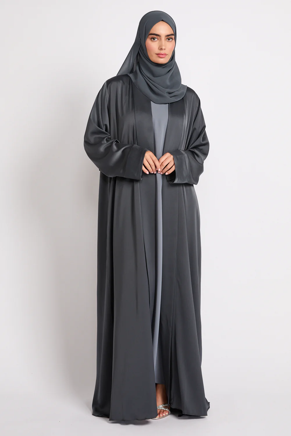 Premium Signature Open Abaya – Ash Noir - Image 5