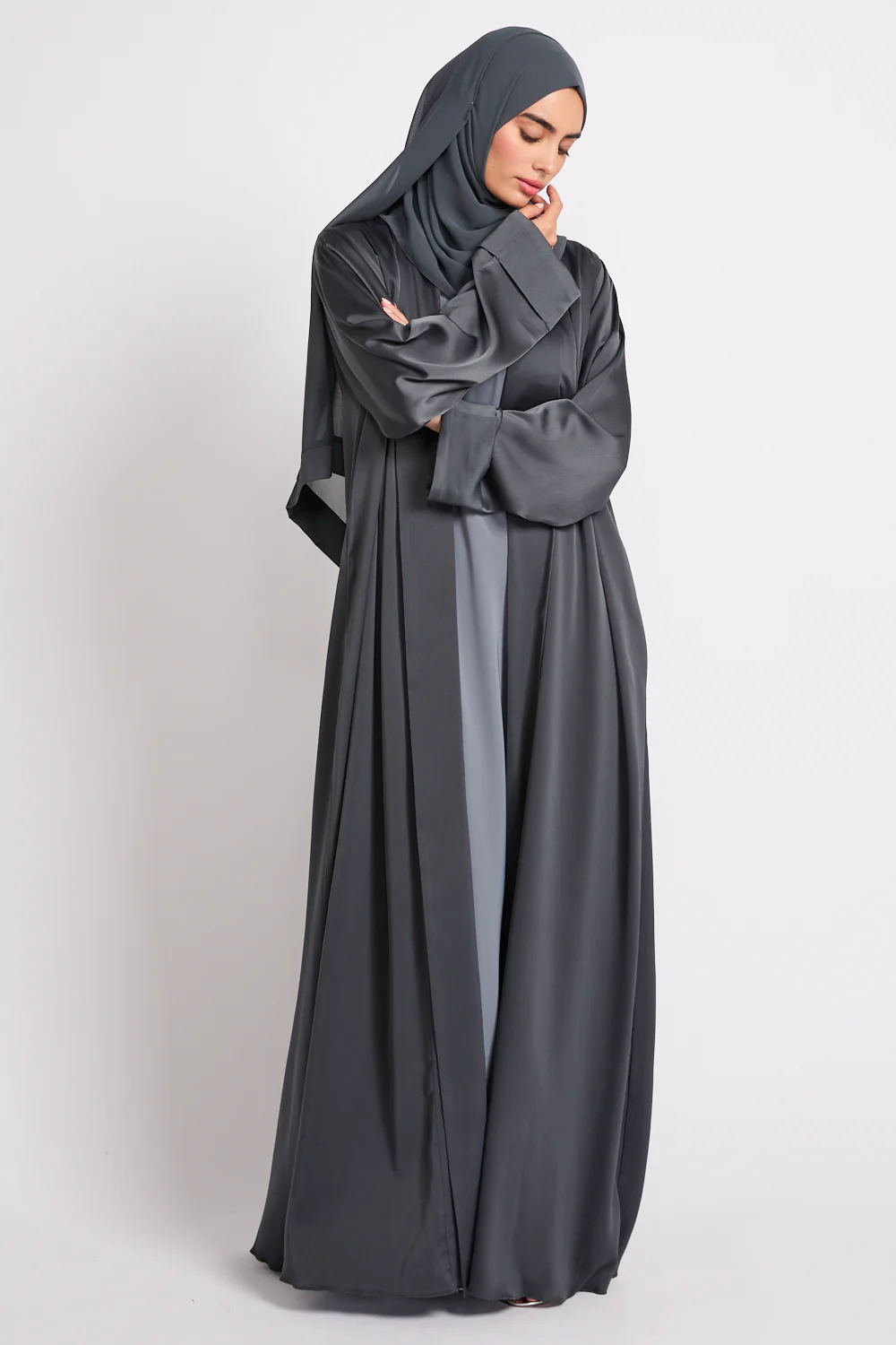 Premium Signature Open Abaya – Ash Noir - Image 7