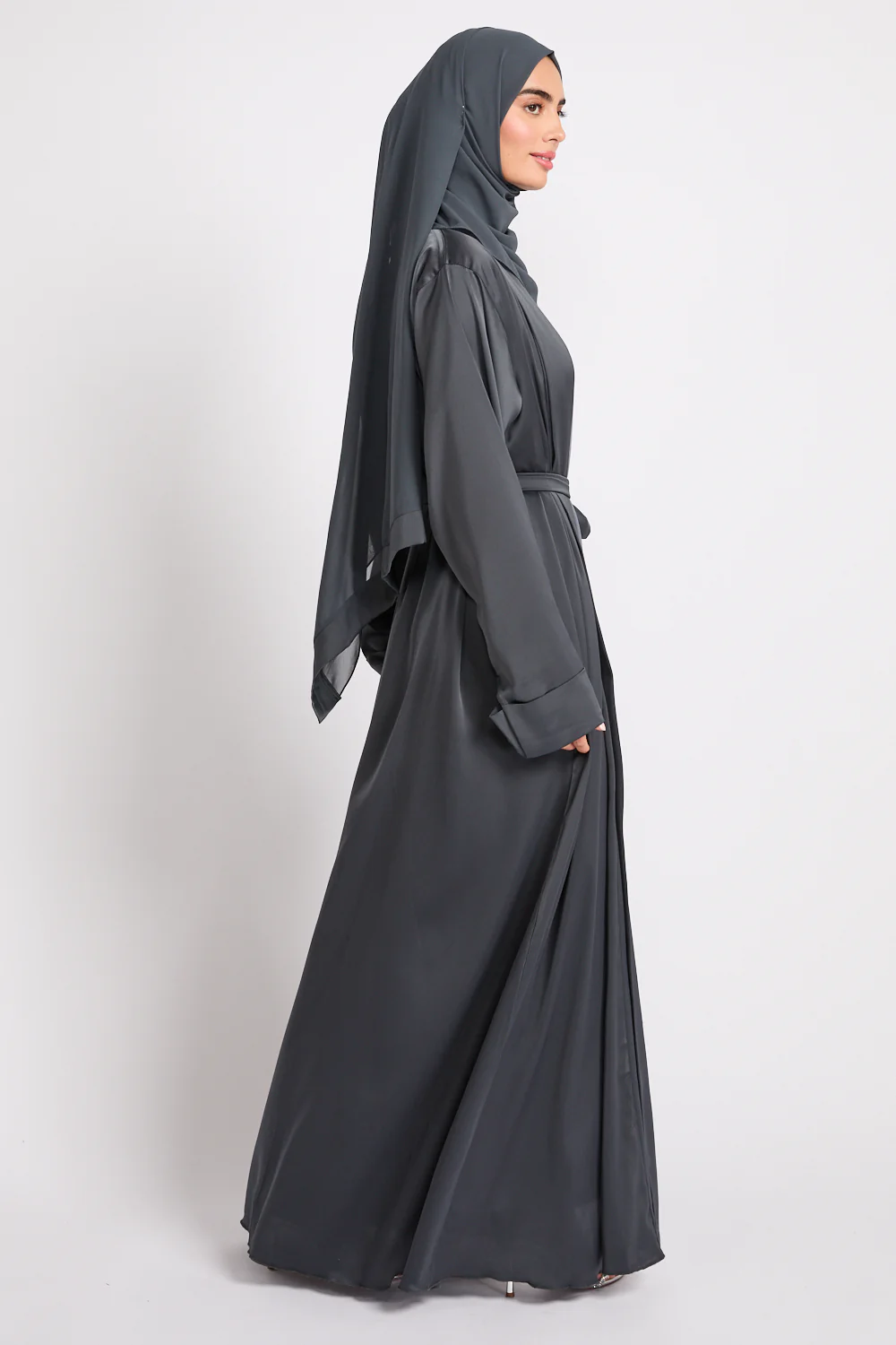 Premium Signature Open Abaya – Ash Noir - Image 9