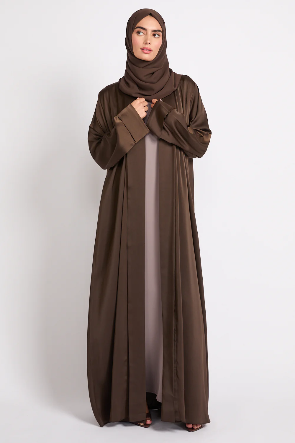 Premium Signature Open Abaya – Chocolate Mocha - Image 3